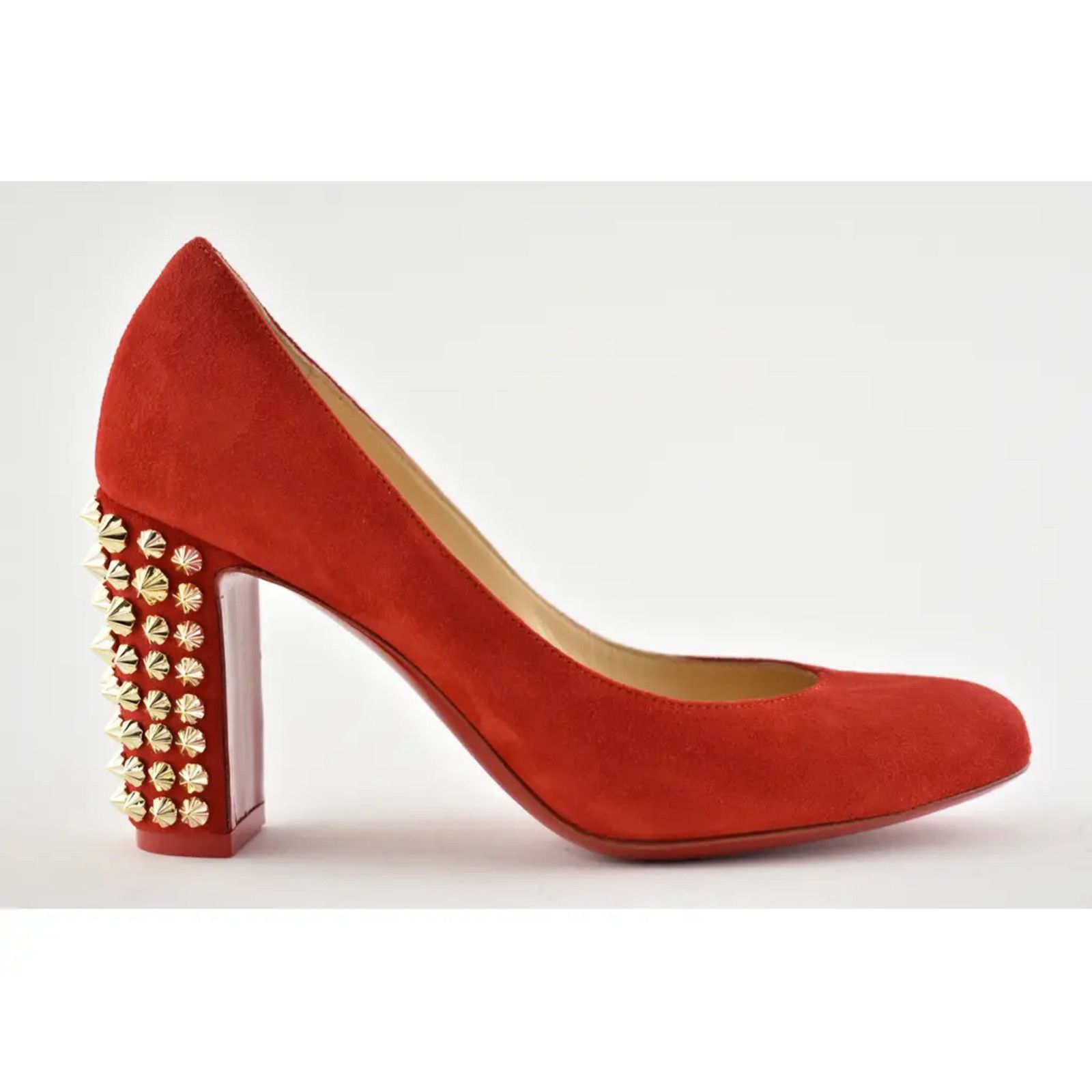 Christian Louboutin Christian Louboutin Marimalus 85 Loubi Red Suede Gold Spike Size US 5.5 / IT 35.5 - 2 Thumbnail