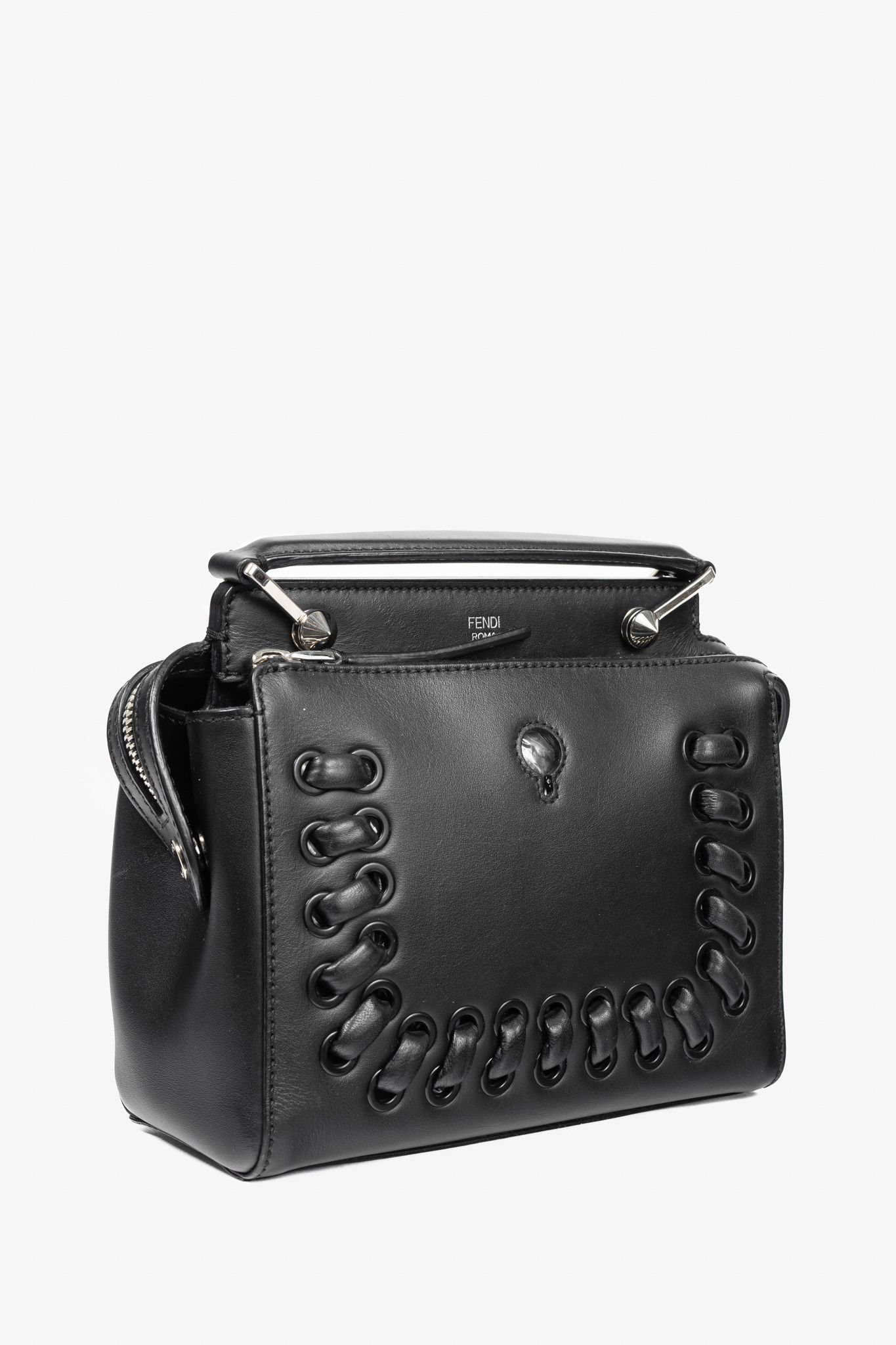 Fendi Fendi Dotcom Whipstitch Black Leather Satchel Size ONE SIZE - 2 Thumbnail