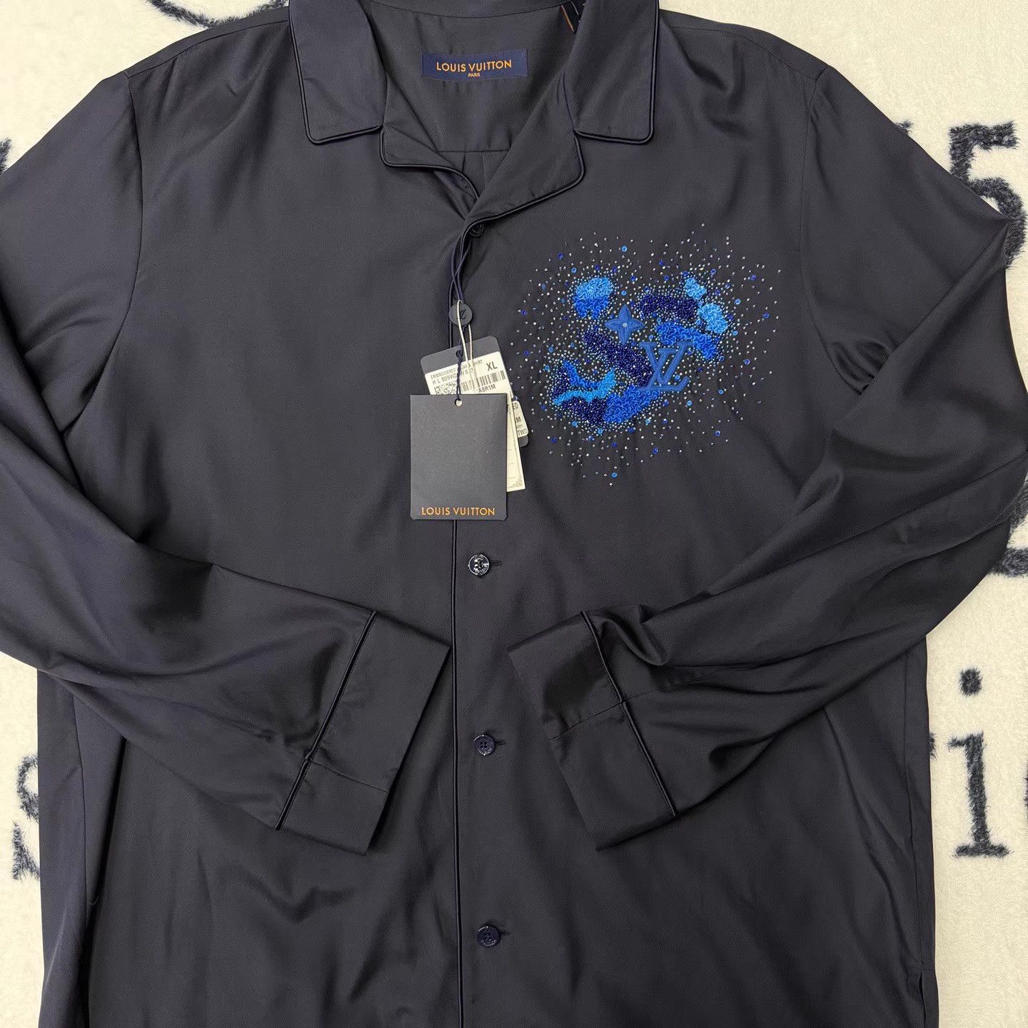Louis Vuitton LV Blue Heavy Embroidered Silk Jacket Q10 Size US XL / EU 56 / 4 - 2 Thumbnail