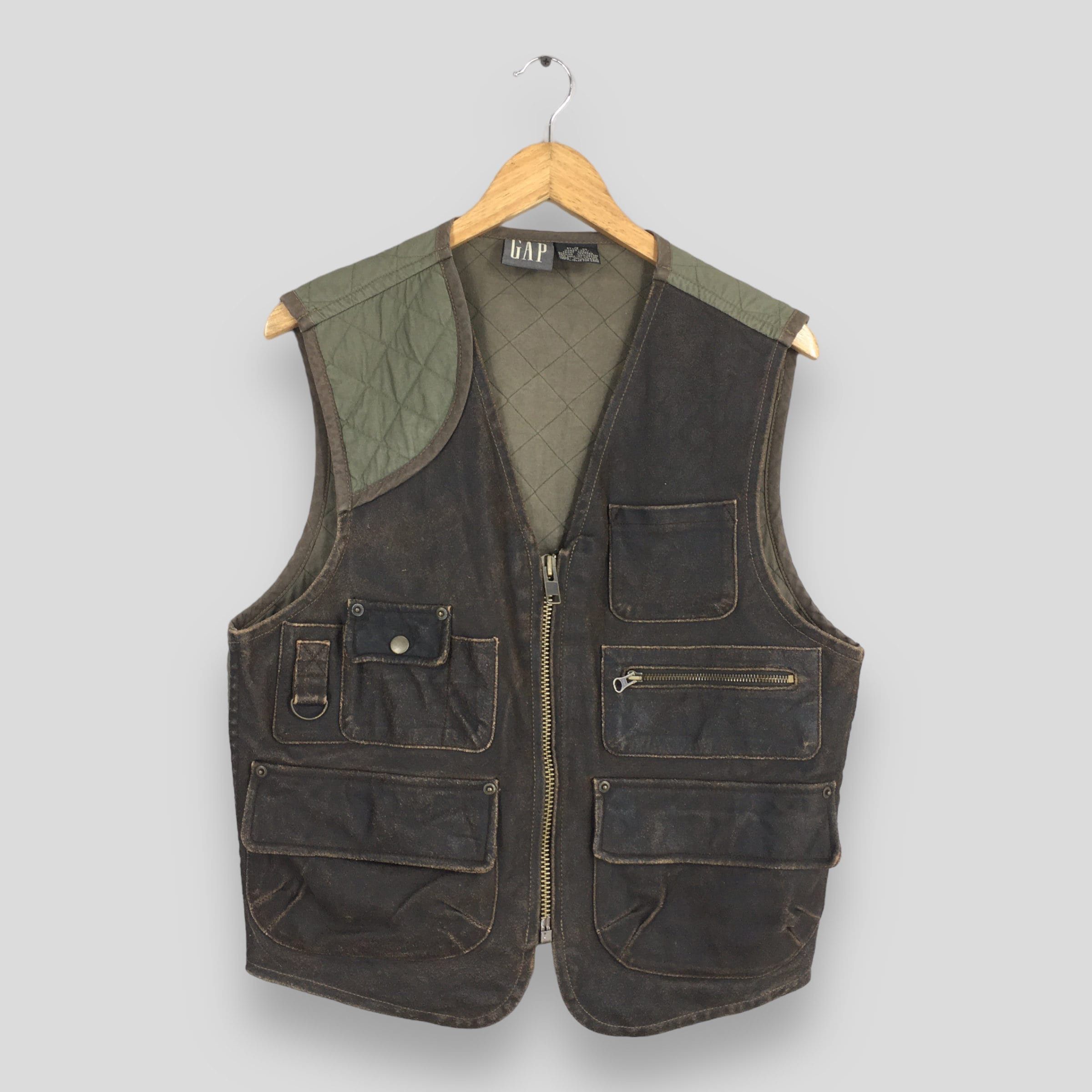 image of 90's Gap Jeans Vest Leather Jacket Small in Olive, Men's