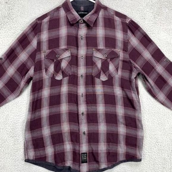 Calvin Klein Calvin Klein Button-Up Shirt Mens Medium Maroon Plaid Long Sleeve Pockets Size US M / EU 48-50 / 2 - 2 Thumbnail