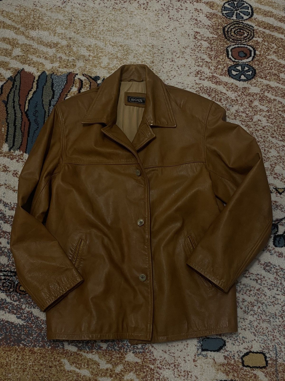 Hugo Boss Brown vintage leather jacket Size US XL / EU 56 / 4 - 1 Thumbnail
