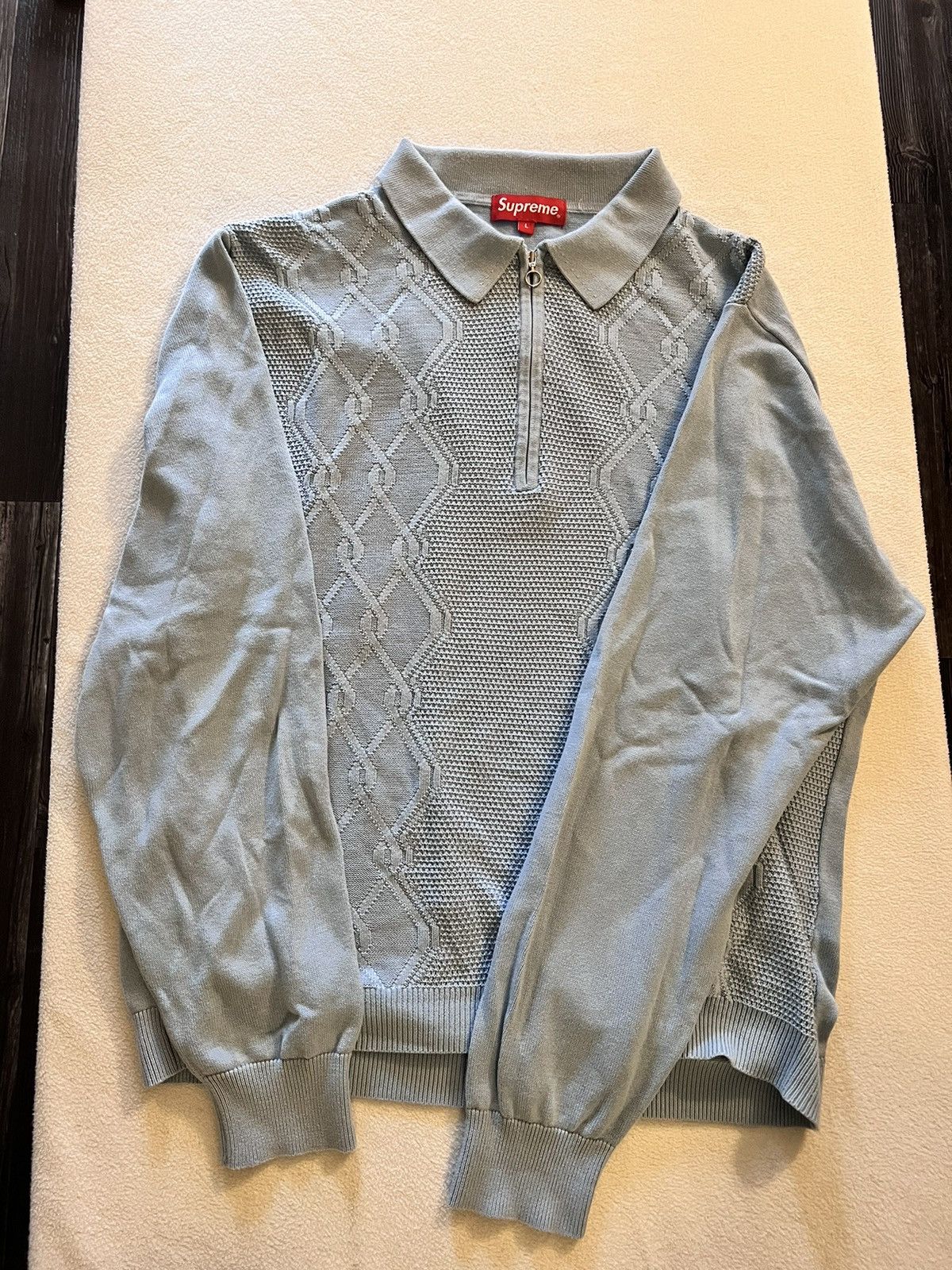 supreme cable knit sweater blue