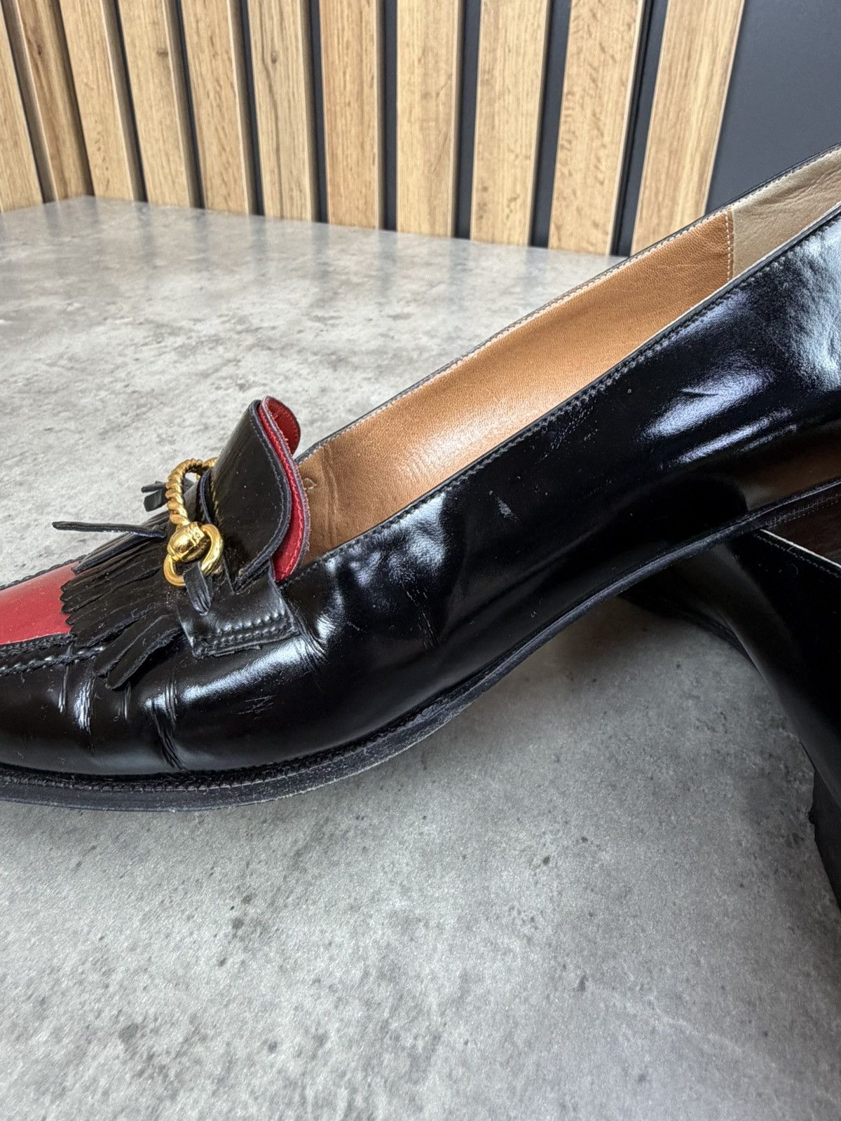Celine Vintage Celine Leather Loafers Black Red Size 40 1/2 Size US 10.5 / IT 40.5 - 16 Thumbnail