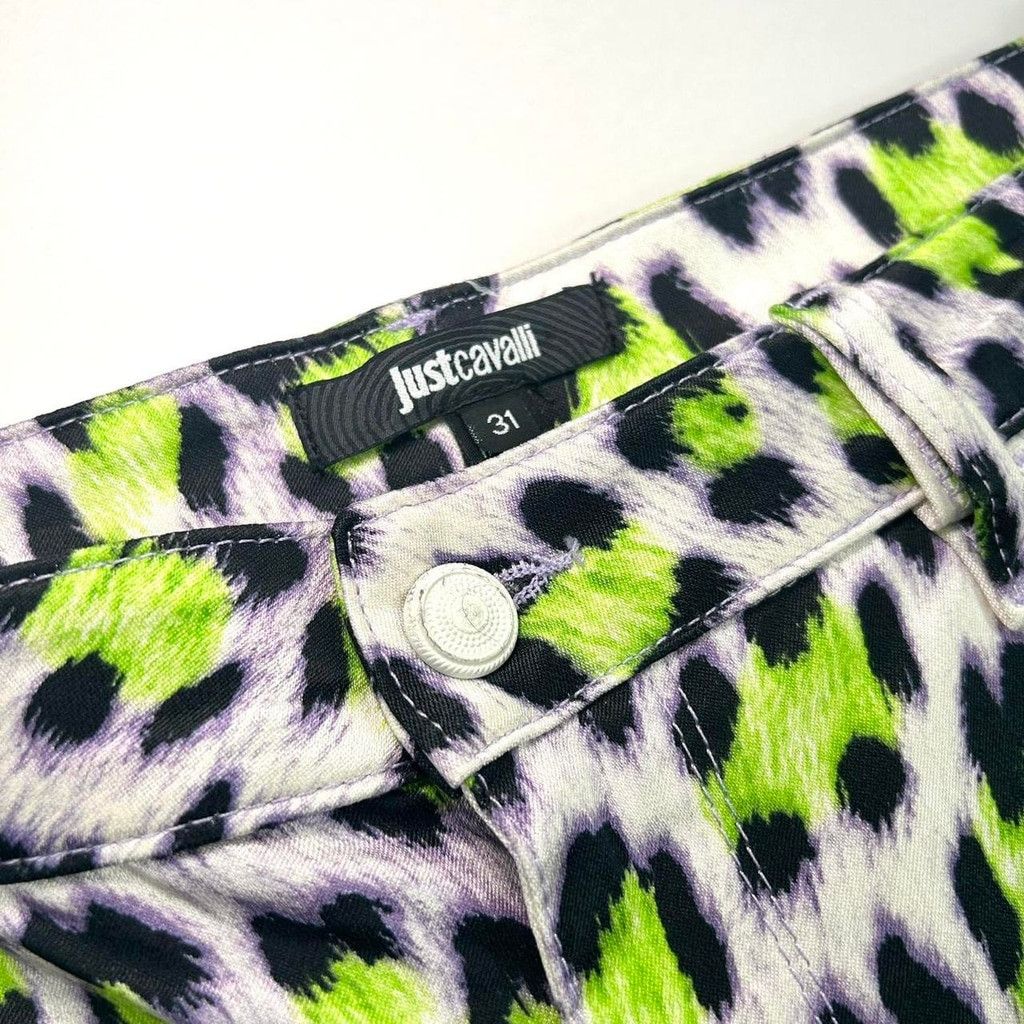 Just Cavalli y2k Cavalli white green and black leopard print jeans Size 31" - 3 Thumbnail