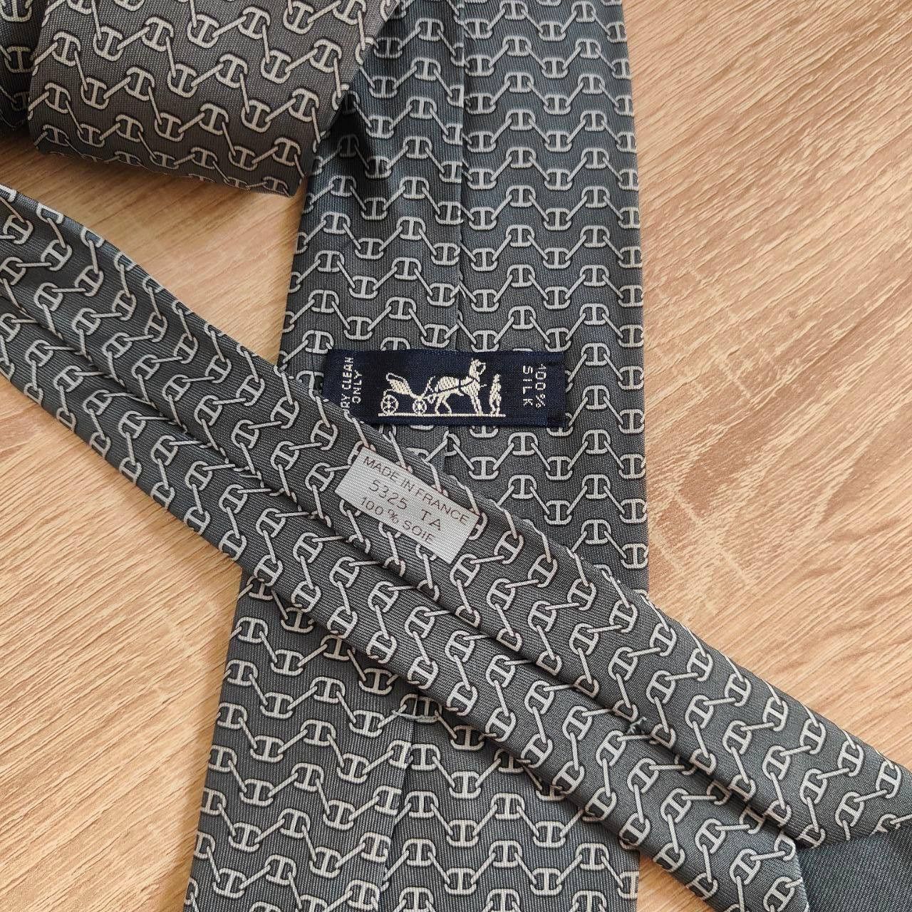 Hermes Hermes Paris Silk Tie 5325 TA Chains Gray Size ONE SIZE - 4 Thumbnail