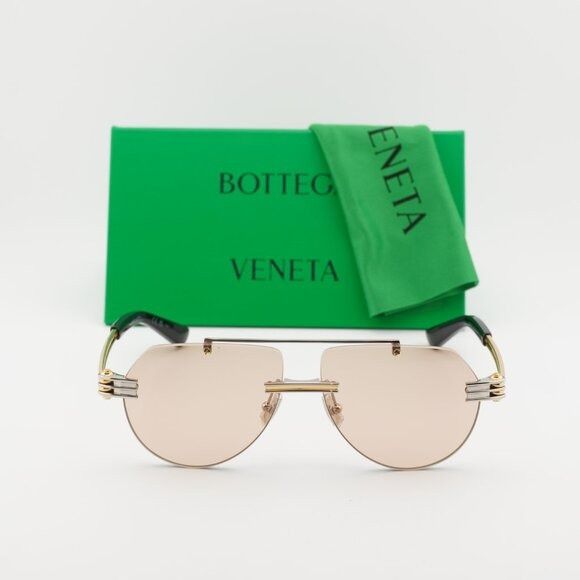Bottega Veneta Bottega Veneta BV1342S 002 Sunglasses Silver/Gold Aviator Size ONE SIZE - 11 Thumbnail