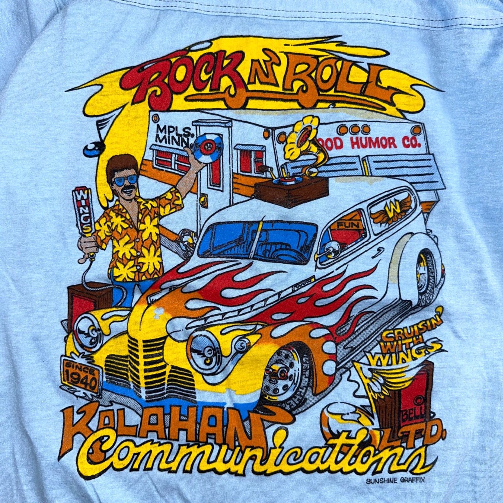 Alife VINTAGE Rock N Roll 80s T Shirt Kalahan Wings Beer Rockabilly Life Cars Graph Knits Men Blue L Crew Neck Short Sleeve Graphic Print Size Regular Size US L / EU 52-54 / 3 - 2 Thumbnail