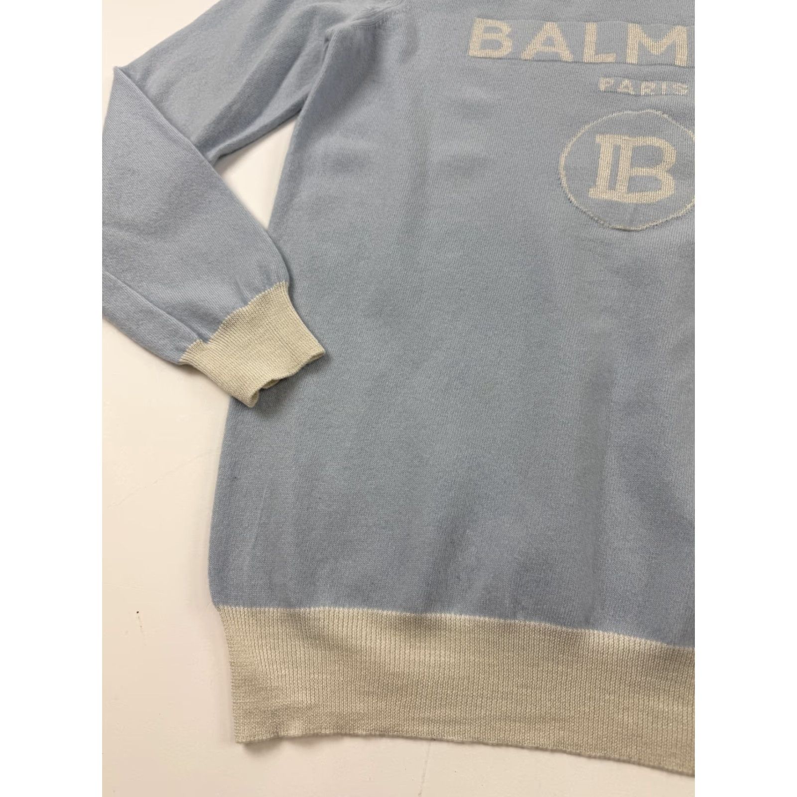 Balmain Balmain Sweater Mens 42 Blue Wool Cashmere Logo Crewneck Knit Italy Pullover Size US XL / EU 56 / 4 - 3 Thumbnail