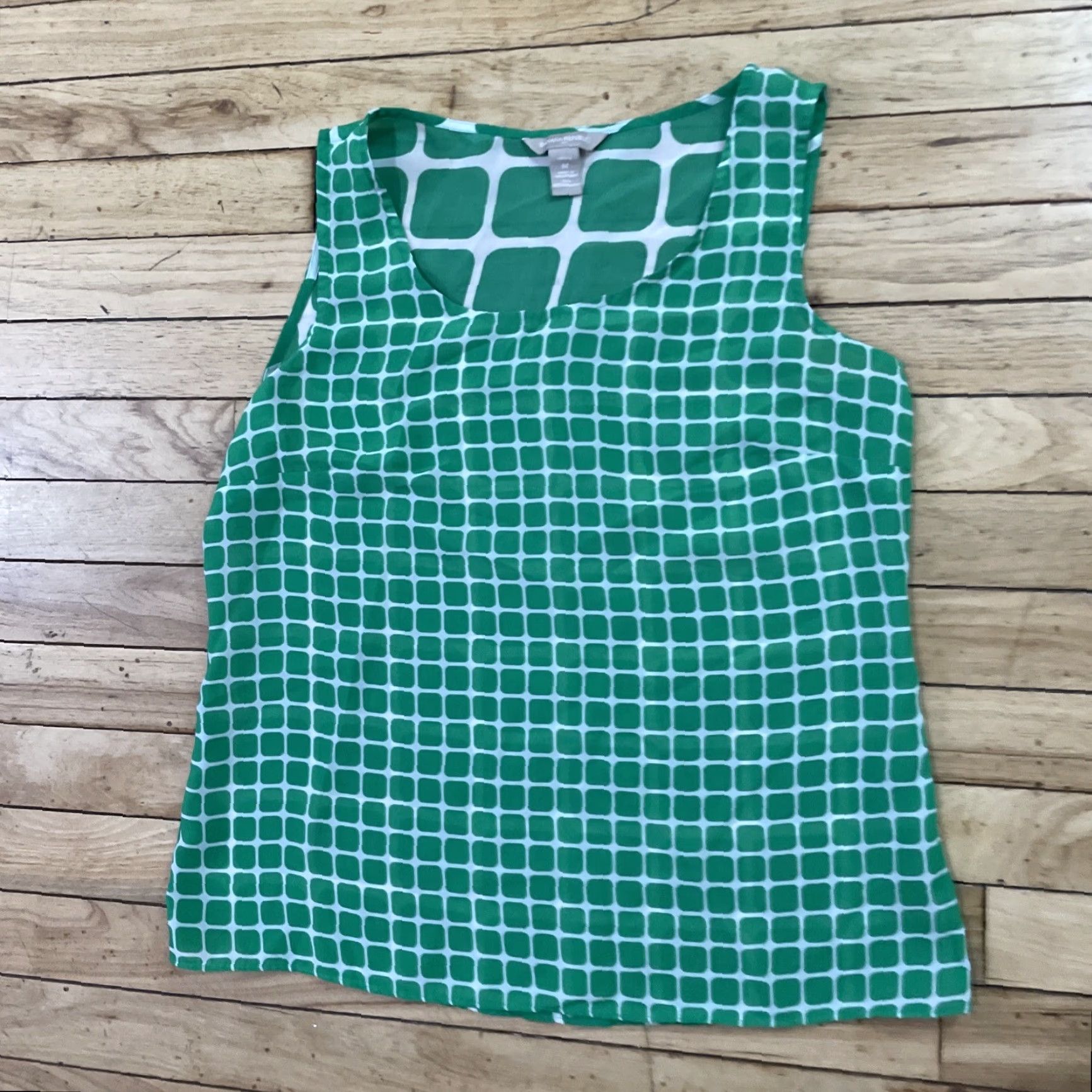 Banana Republic VINTAGE Banana Republic Tank Top Women Petite M Green White Retro 60s Mod Print P M Shirt Womens Size M / US 6-8 / IT 42-44 - 2 Thumbnail