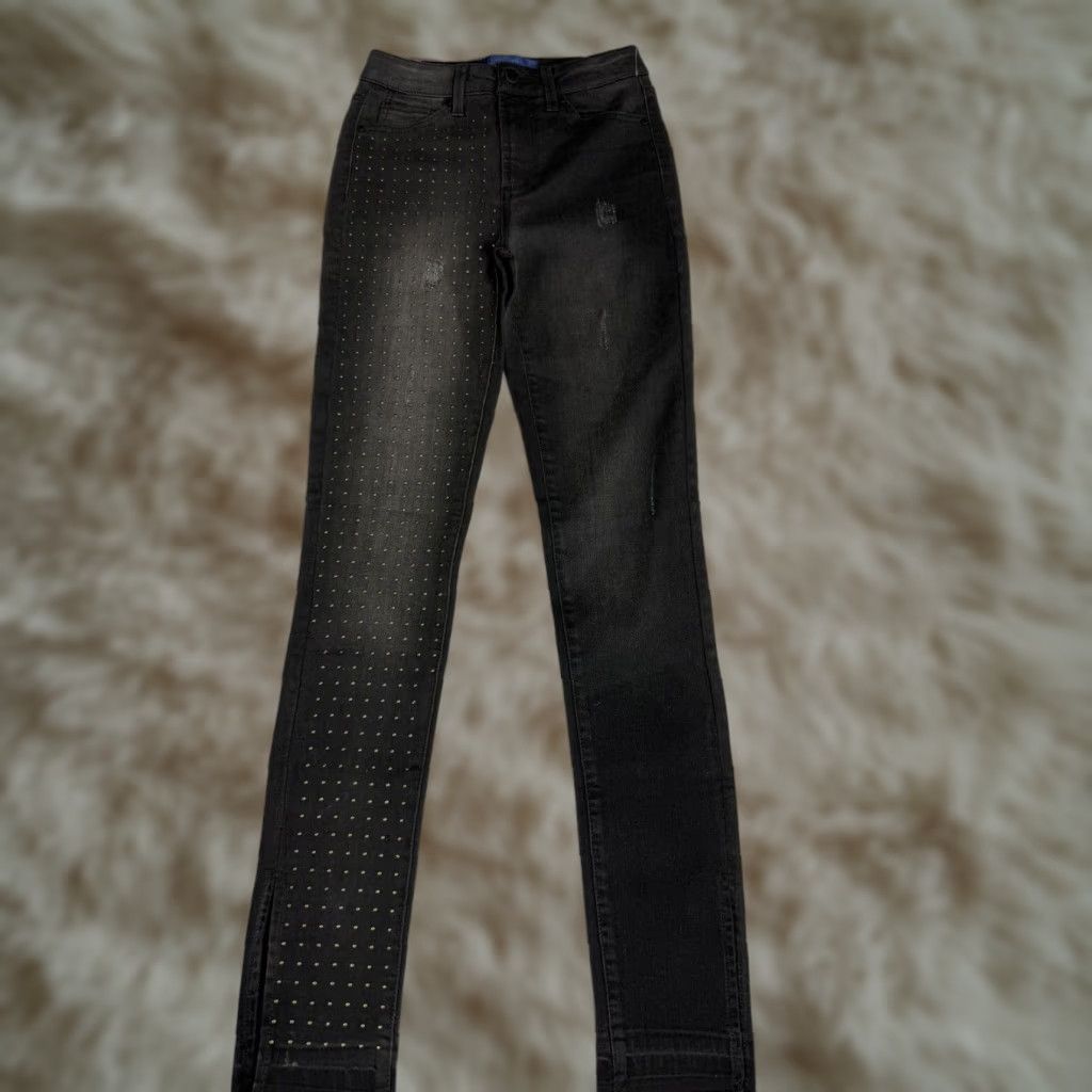 Vintage VINTAGE Rachel Rachel Roy Black Jeans Studded Raw Edge Distressed Ankle Sz 24 NWT Women Jeans Rhinestone 90s Mens Womens Girls Size 42" / US 20 - 1 Thumbnail