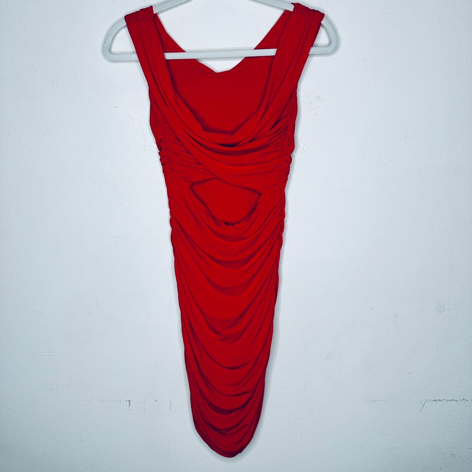 Guess Guess Red Ruched Draped Off-Shoulder Cross Back Mini Dress S Size S / US 4 / IT 40 - 2 Thumbnail