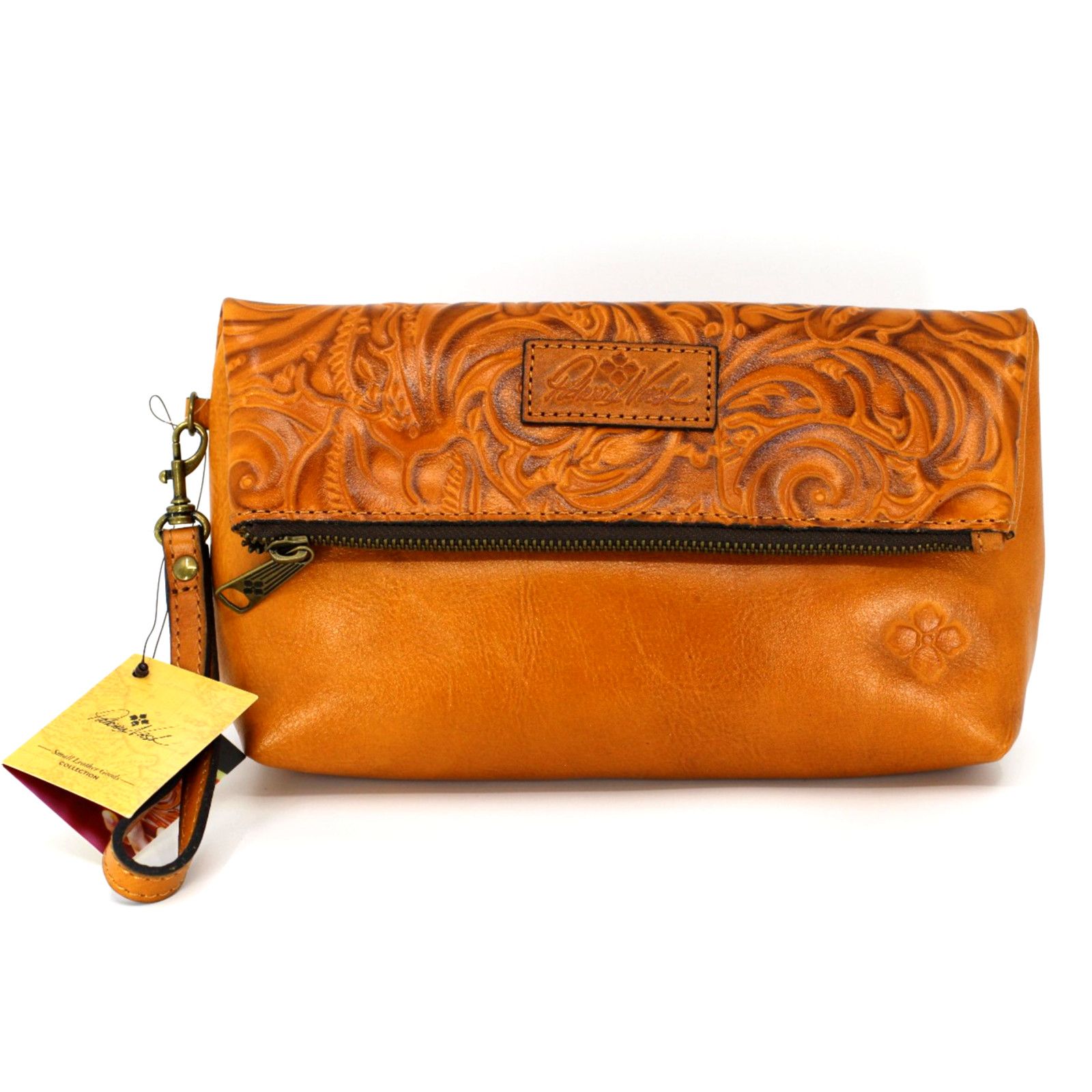 NWT PATRICIA NASH Valerie Logo Embossed Leather Wristlet Bag