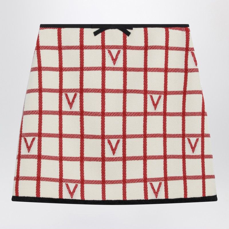 Valentino Valentino Ivory Skirt With Check Vlogo Pattern Size 27" / US 4 / IT 40 - 1 Thumbnail