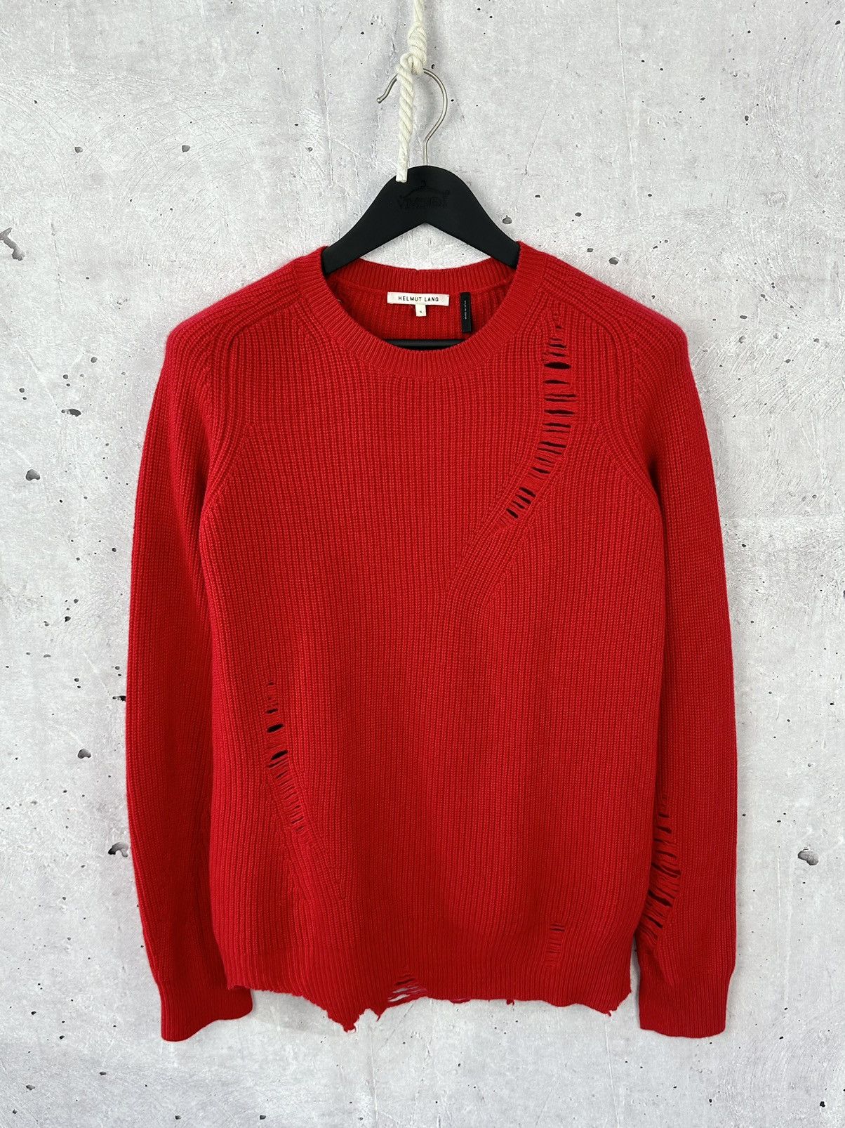 Helmut Lang Helmut Land Distressed Wool Knit Long Sleeve Men’s Sweater Size US M / EU 48-50 / 2 - 1 Thumbnail