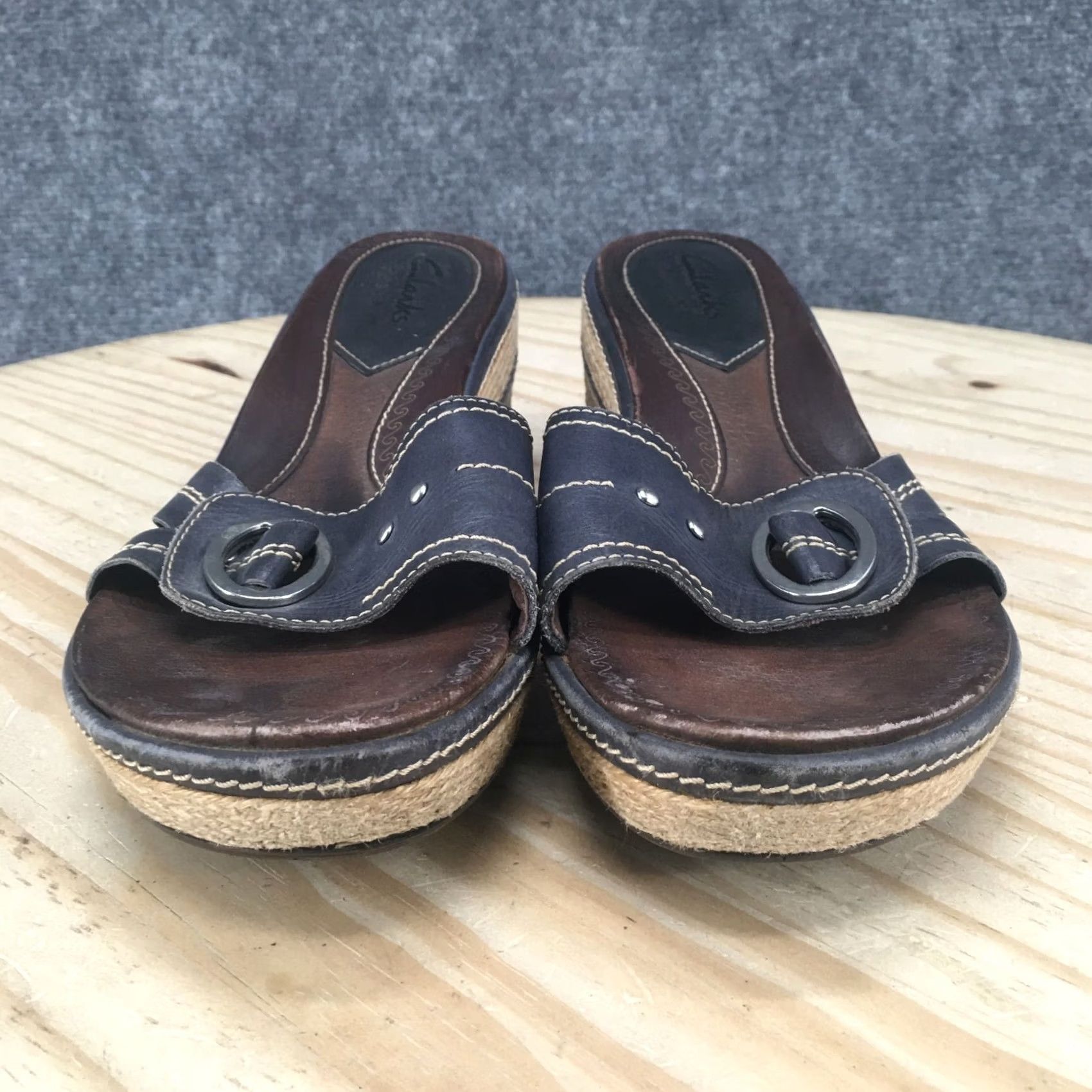 Clarks Clarks Artisan Sandals Womens 7.5 M Espadrille Slides Blue Leather Wedge Casual Size US 8 / IT 38 - 4 Thumbnail