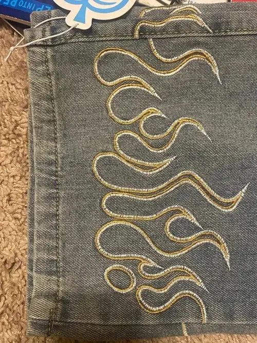 Other Loose Straight Jeans Fire Embroidery Size US 34 / EU 50 - 3 Thumbnail