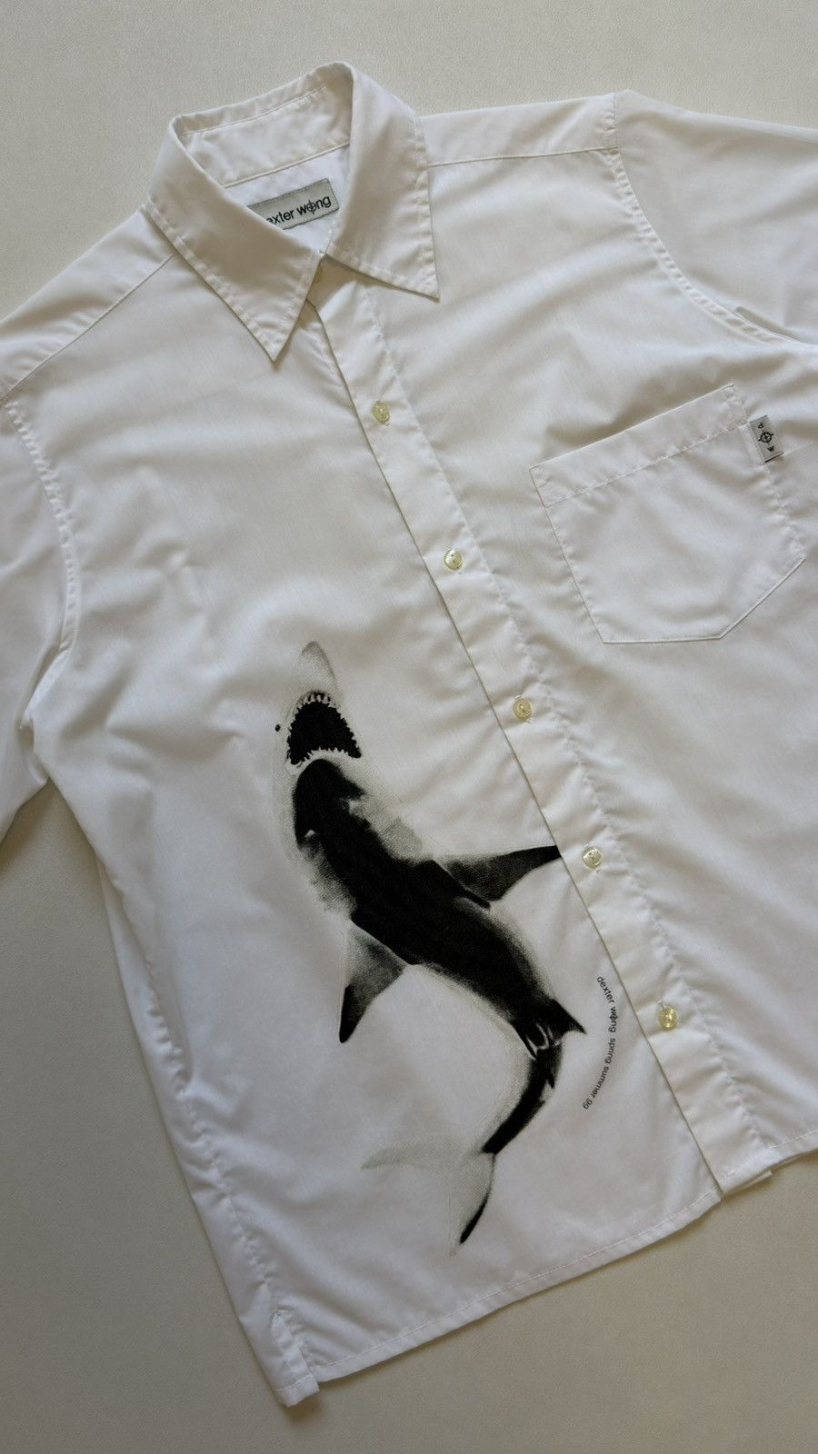 Dexter Wong S/S 1999 ‘Shark’ Print White Shirt Size US M / EU 48-50 / 2 - 6 Thumbnail