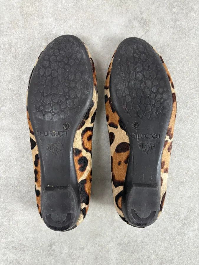 Gucci 2000s Gucci Leopard Print Pony Hair Slip On Ballet Flats Size US 7 / IT 37 - 6 Thumbnail