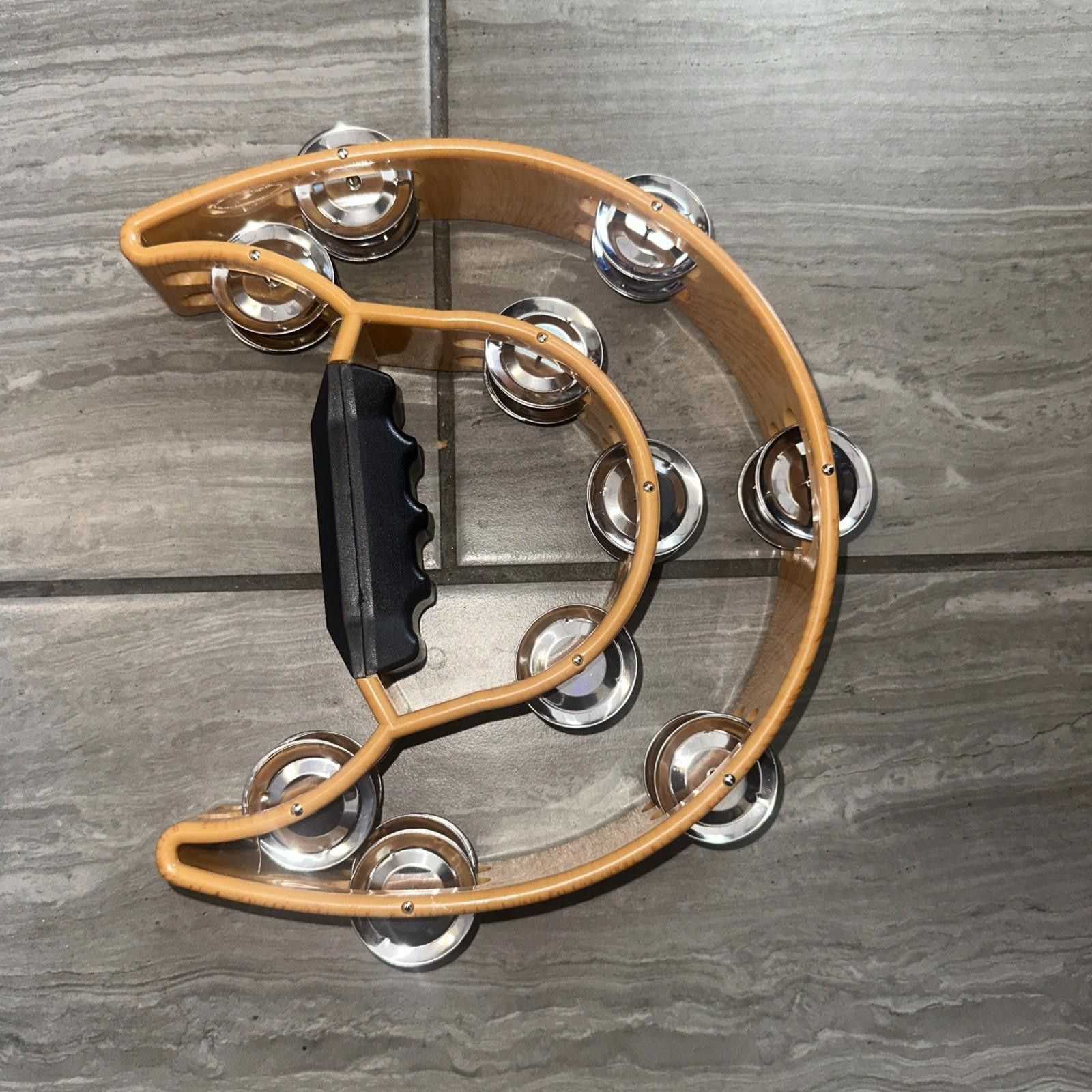 The Unbranded Brand Hand Held Tambourine Drum Birch Metal Jing Percussion Yellow Size ONE SIZE - 1 Thumbnail