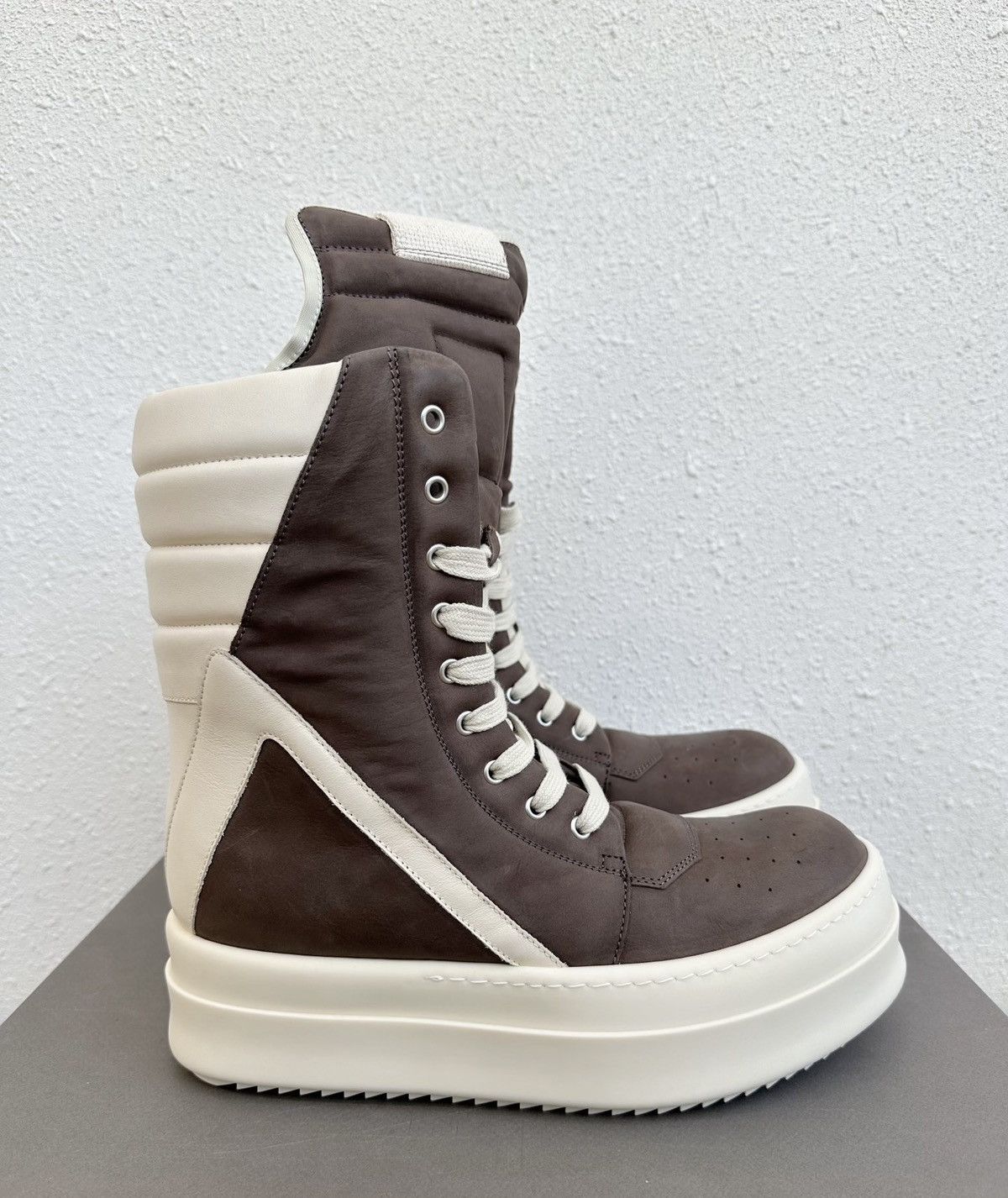 Rick Owens Rick Owens Mega Platform Geobasket White & Brown Size US 8.5 / EU 41-42 - 1 Thumbnail