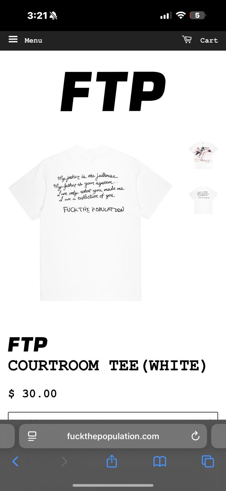 Fuck The Population Fuck The Population Courtroom Tee Size US M / EU 48-50 / 2 - 4 Thumbnail