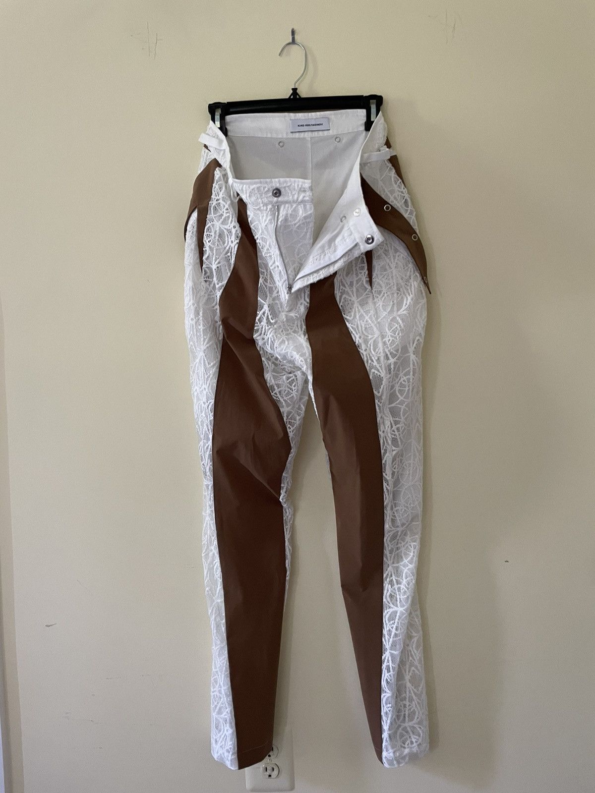 image of Kiko Kostadinov Lace Balla Trousers in White, Men's (Size 32)