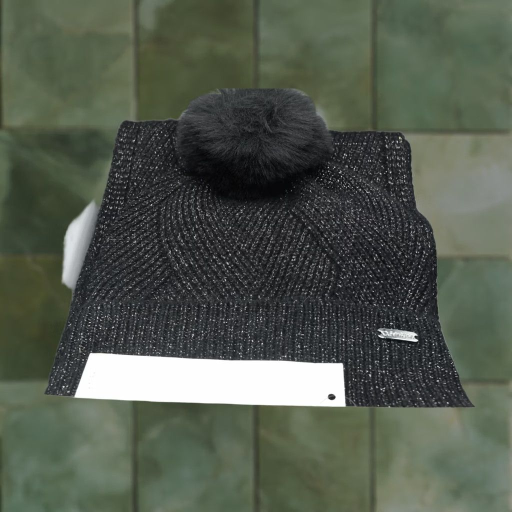 Calvin Klein VINTAGE Calvin Klein Hat & Scarf Giftset Womens Black Metallic Beanie Pom-Pom Winter Size ONE SIZE - 1 Thumbnail