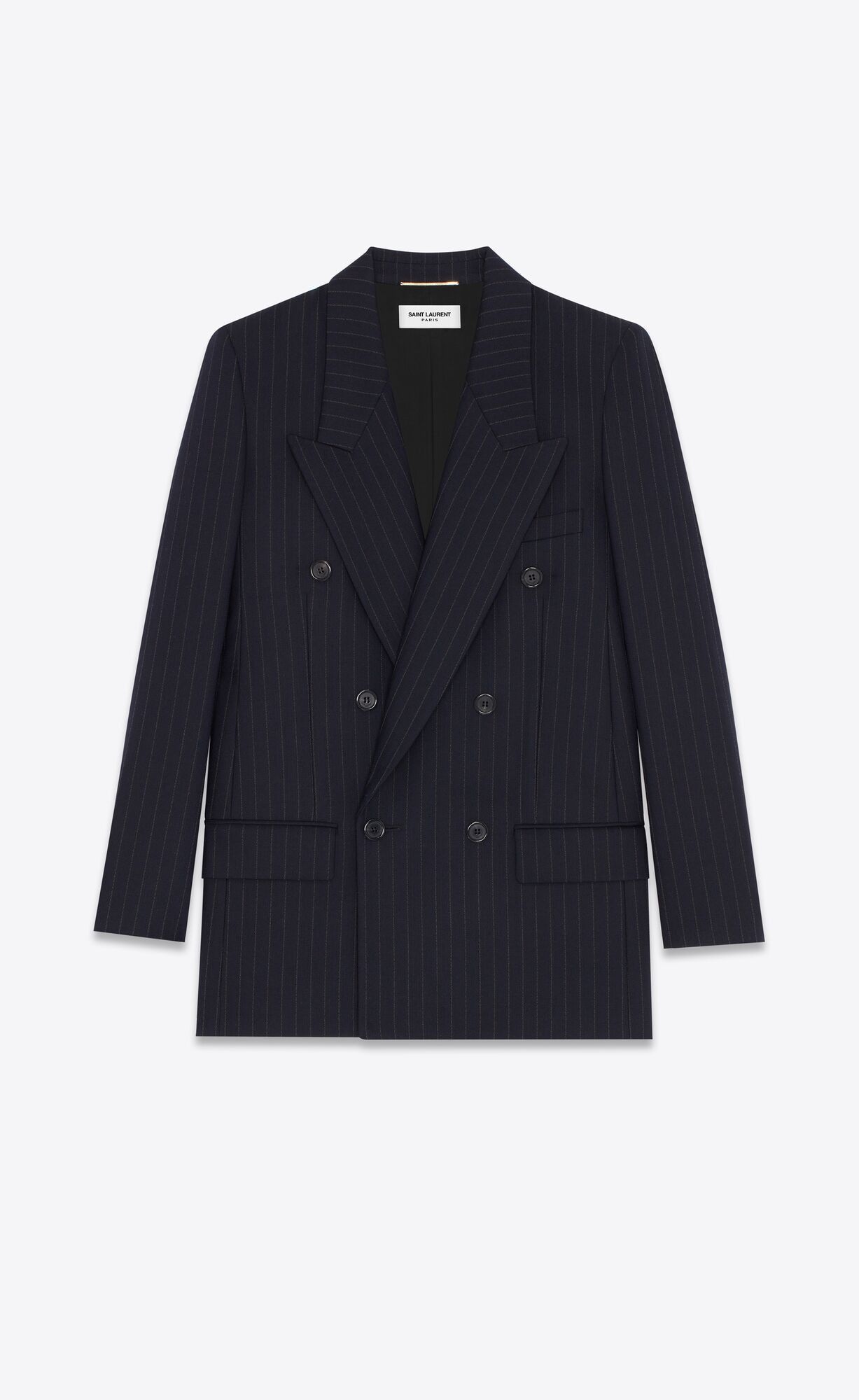 Saint Laurent Paris $5K VALUE navy oversized jacket in striped wool flannel Size US XL / EU 56 / 4 - 1 Thumbnail