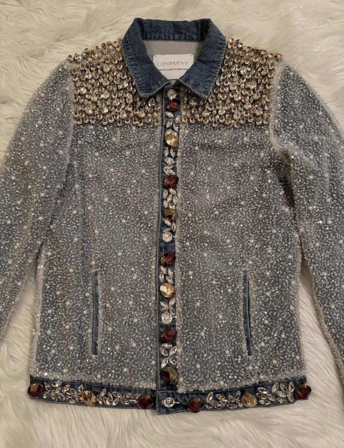 Designer Lonparny Swarovski Crystal Embellished Jacket Multicolor M Size US M / EU 48-50 / 2 - 2 Thumbnail