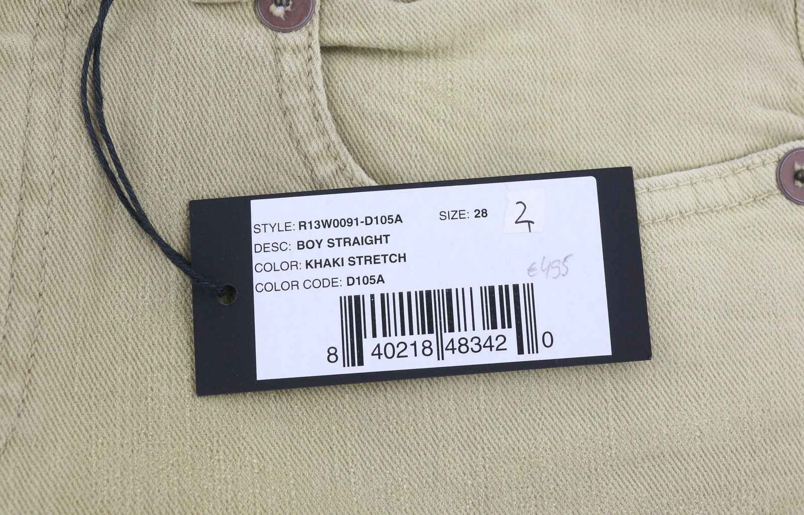 R13 BOY STRAIGHT 28 Khaki Stretch Washed Cropped Zip 86280 Size 28" / US 6 / IT 42 - 8 Thumbnail