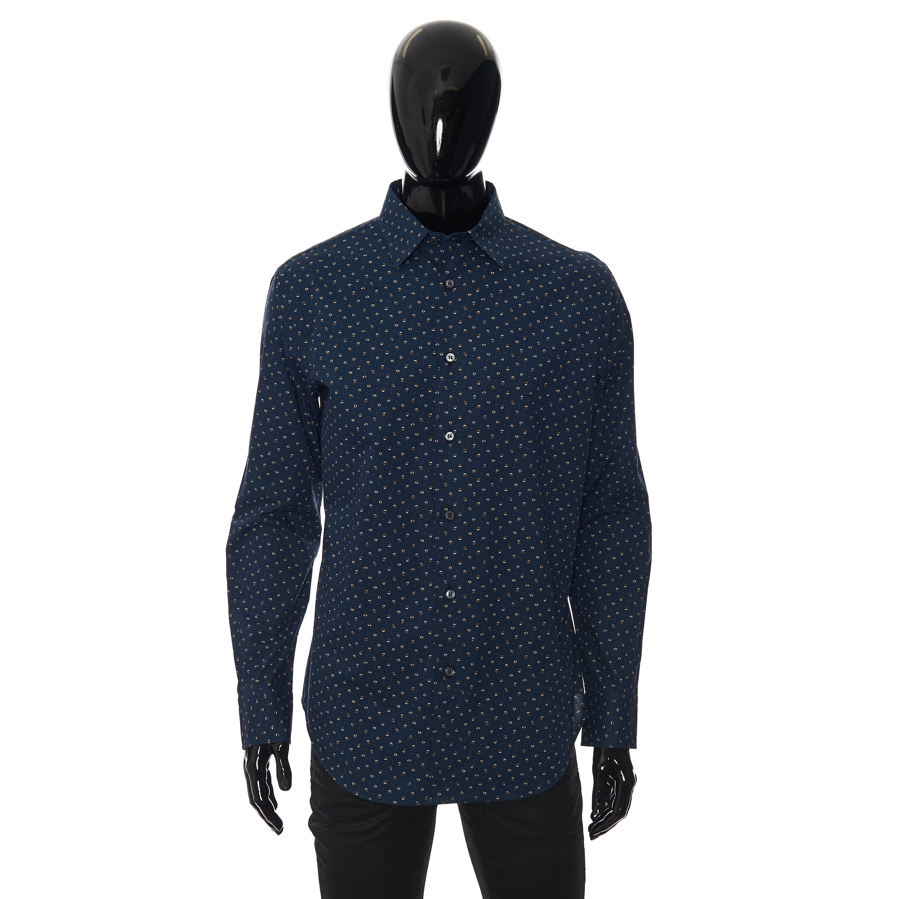Brioni Longsleeve Fitted Shirt In Dark Blue Printed Cotton Size US M / EU 48-50 / 2 - 1 Thumbnail