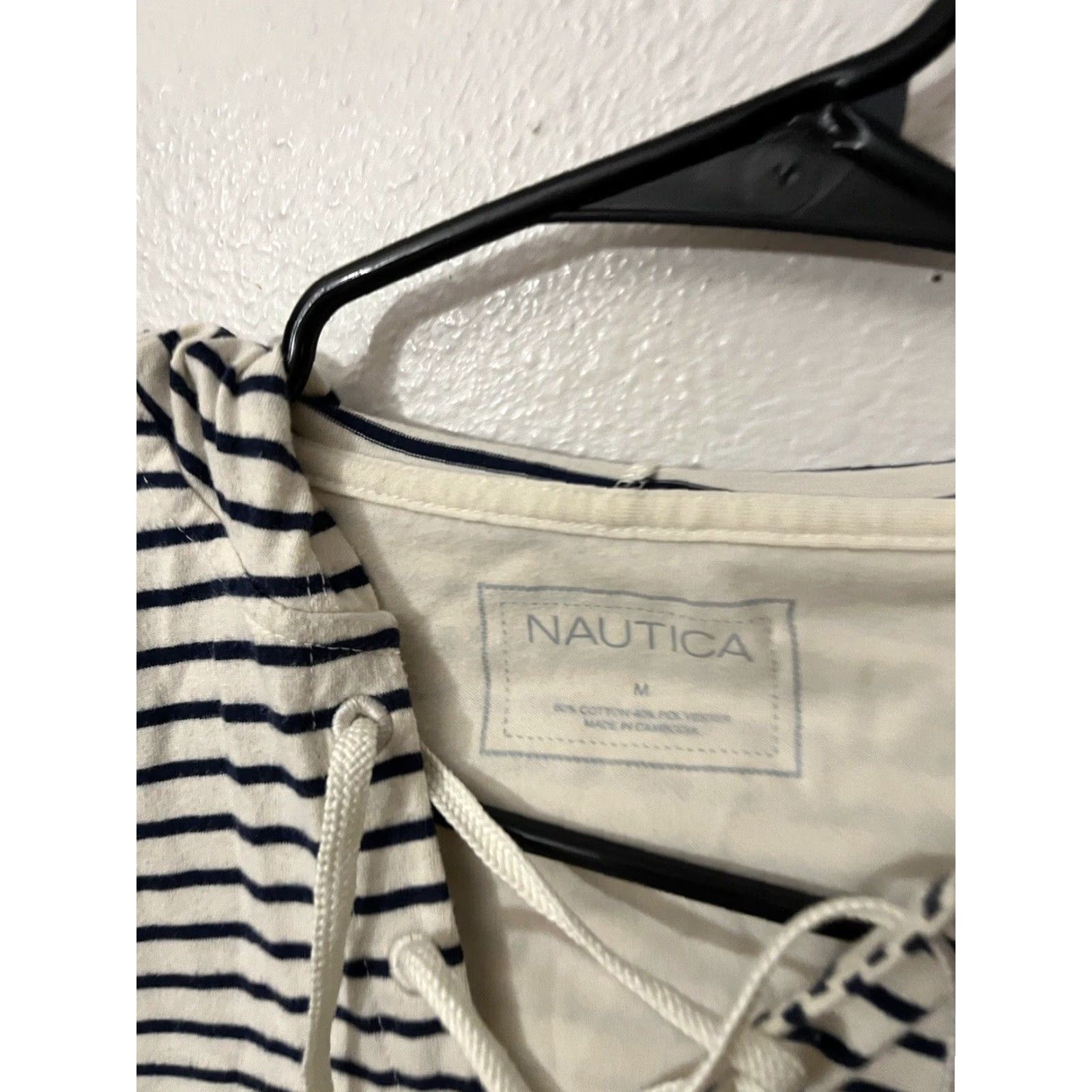 Nautica Nautica Pullover Hoodie Jacket Sweatshirt Striped V-Neck Pockets Lace Up M Women Blue White Nautical Vintage No Size M / US 6-8 / IT 42-44 - 2 Thumbnail