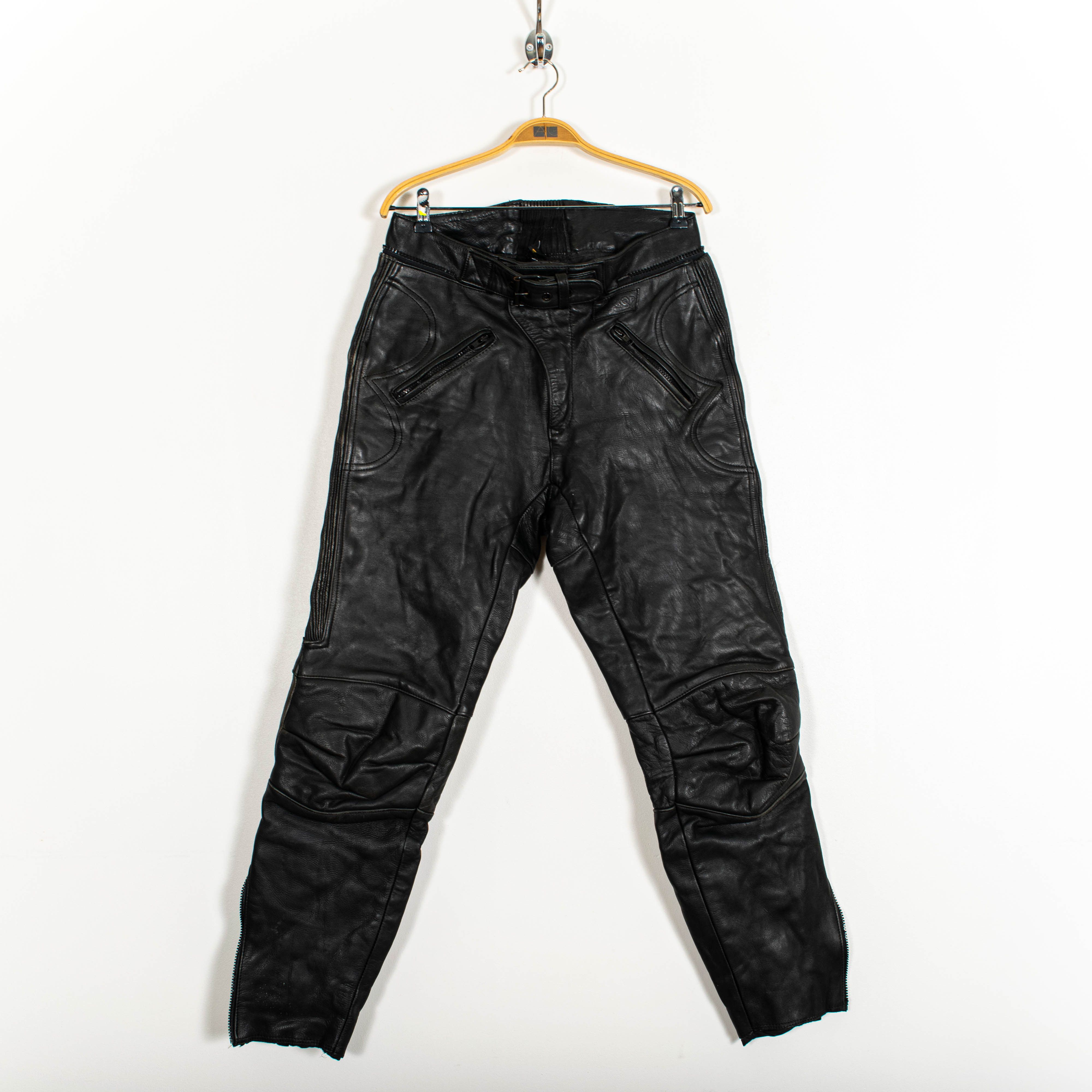MQP Black Leather Zip Up Straight Fit Biker Pants