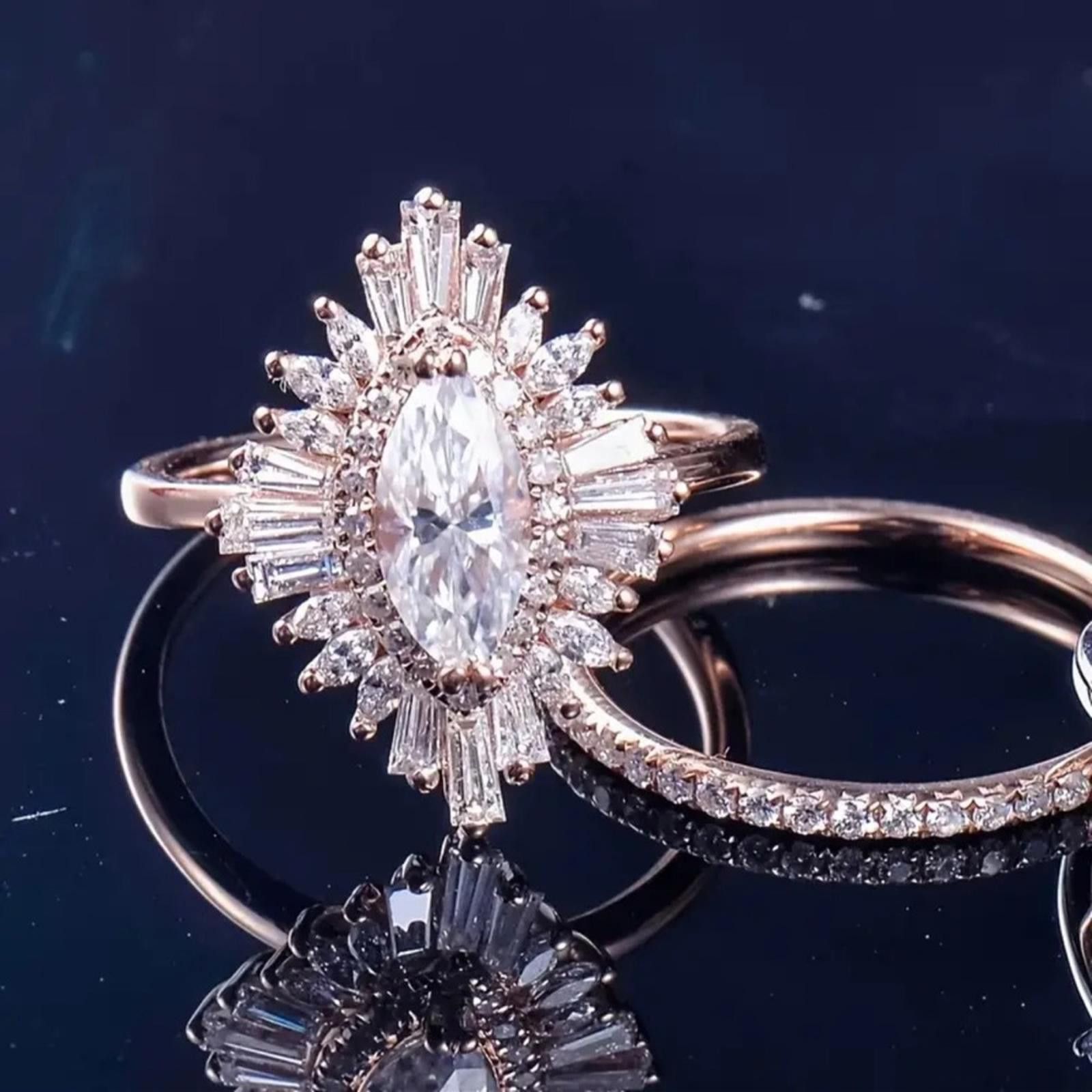 Designer Plated Gold Crystal Ring Bridal Set Art Deco Size 6 Size ONE SIZE - 3 Thumbnail