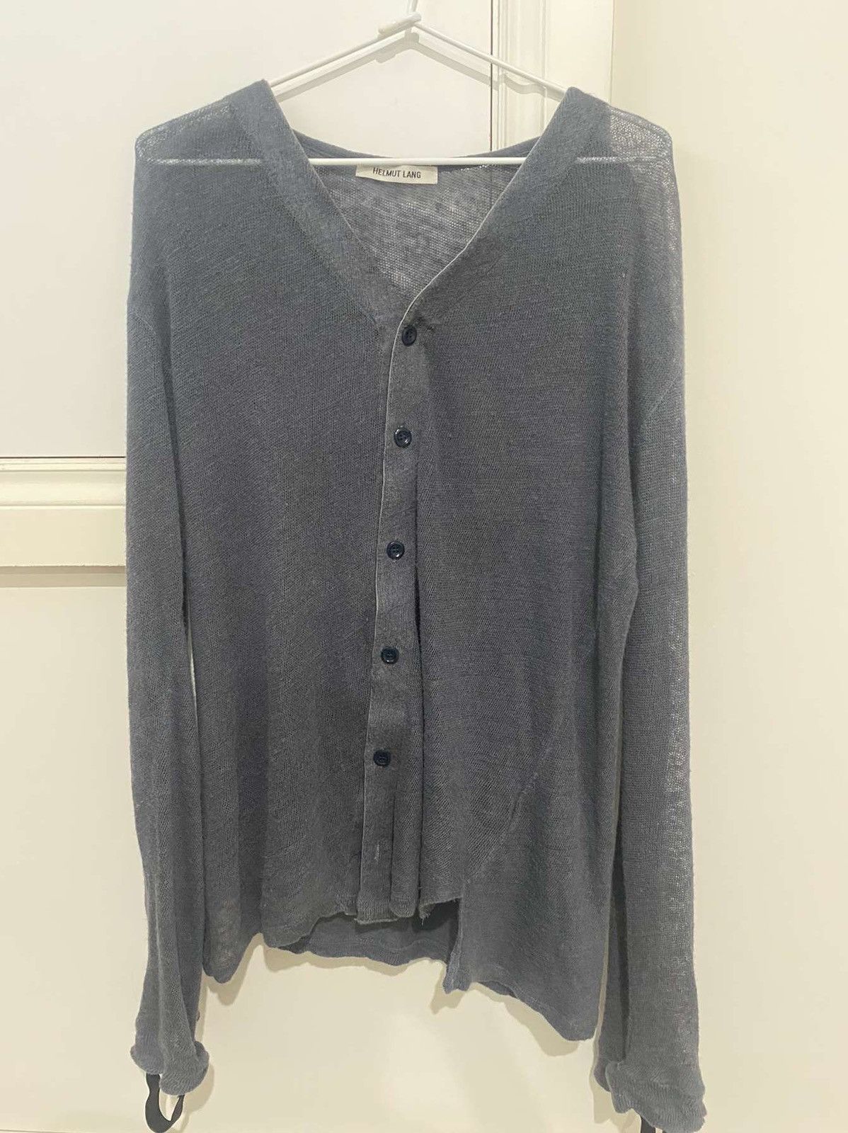 image of Helmut Lang Linen Cardigan With Thumb Straps in Bleu, Men's (Size Medium)