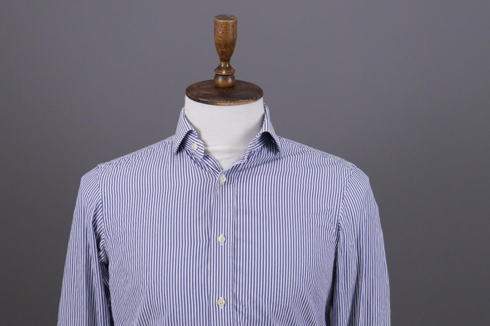 Designer Men Boggi Milano Blue Stripe Button Up Shirt Size 38 Size US M / EU 48-50 / 2 - 2 Thumbnail