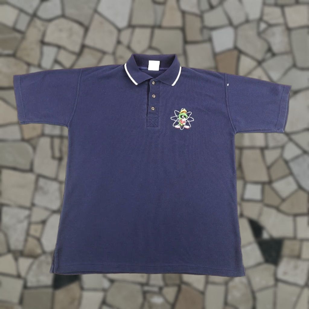 Vintage VINTAGE Looney Tunes ACME Polo Shirt Mens M Blue 90s Cartoon Marvin Martian Polo Short Sleeve Button Logo Cotton Polyester Knit Regular Man Size US M / EU 48-50 / 2 - 1 Thumbnail