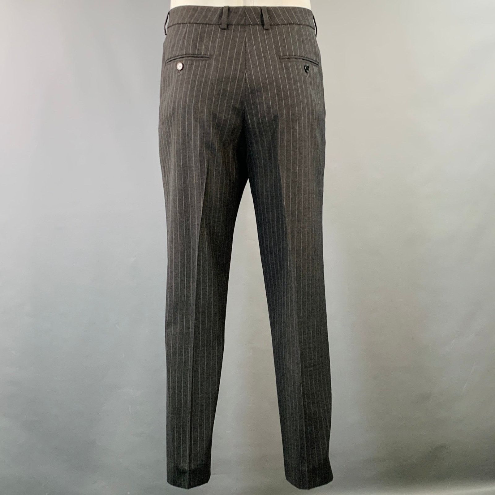 Celine Size 44 Regular Grey Charcoal Stripe Wool Polyester Suit Size 44R - 5 Thumbnail