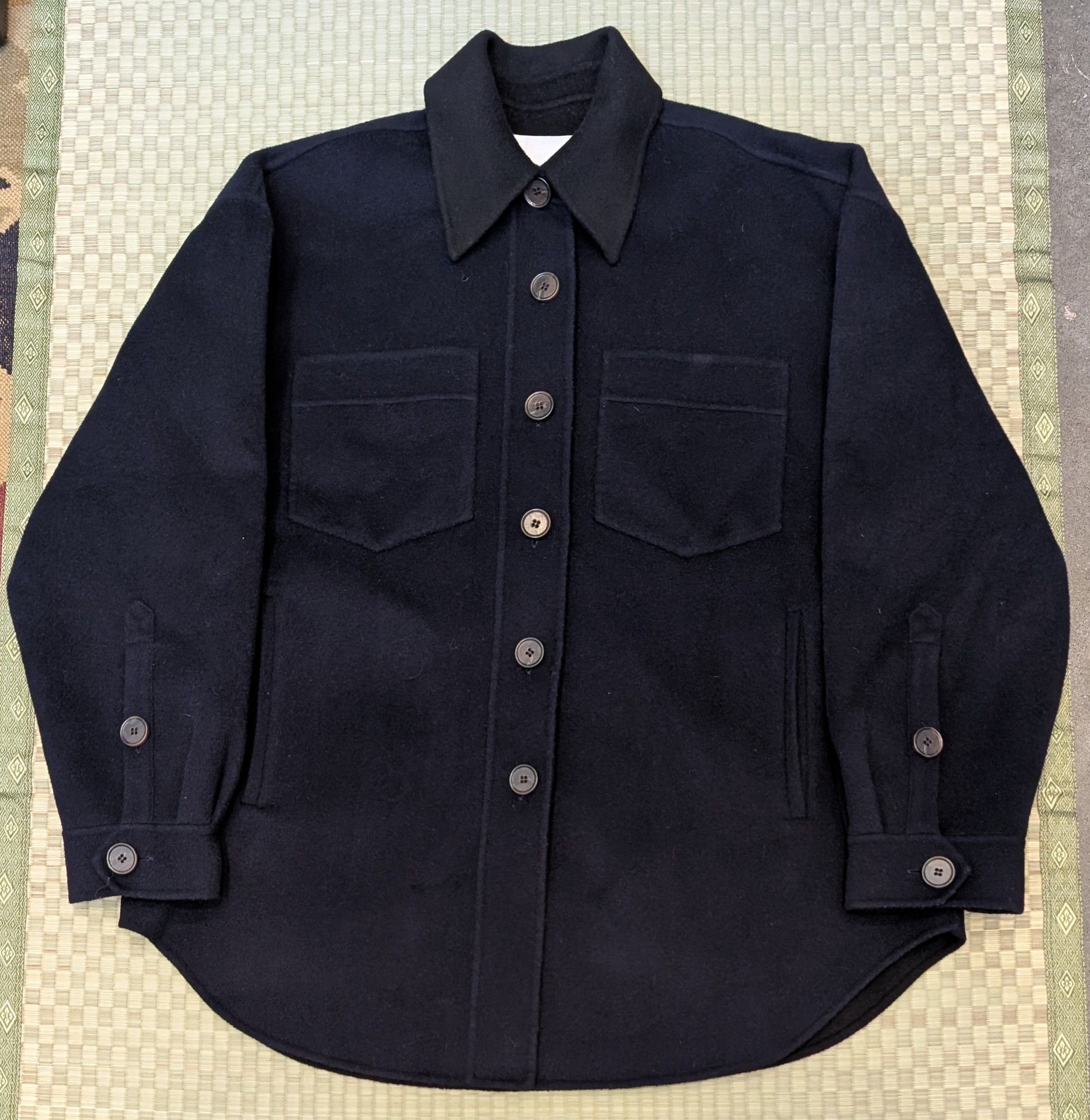 Nanushka Nanushka Wool Silk Oversized Shirt Jacket Dark Navy Size XS / US 0-2 / IT 36-38 - 1 Thumbnail
