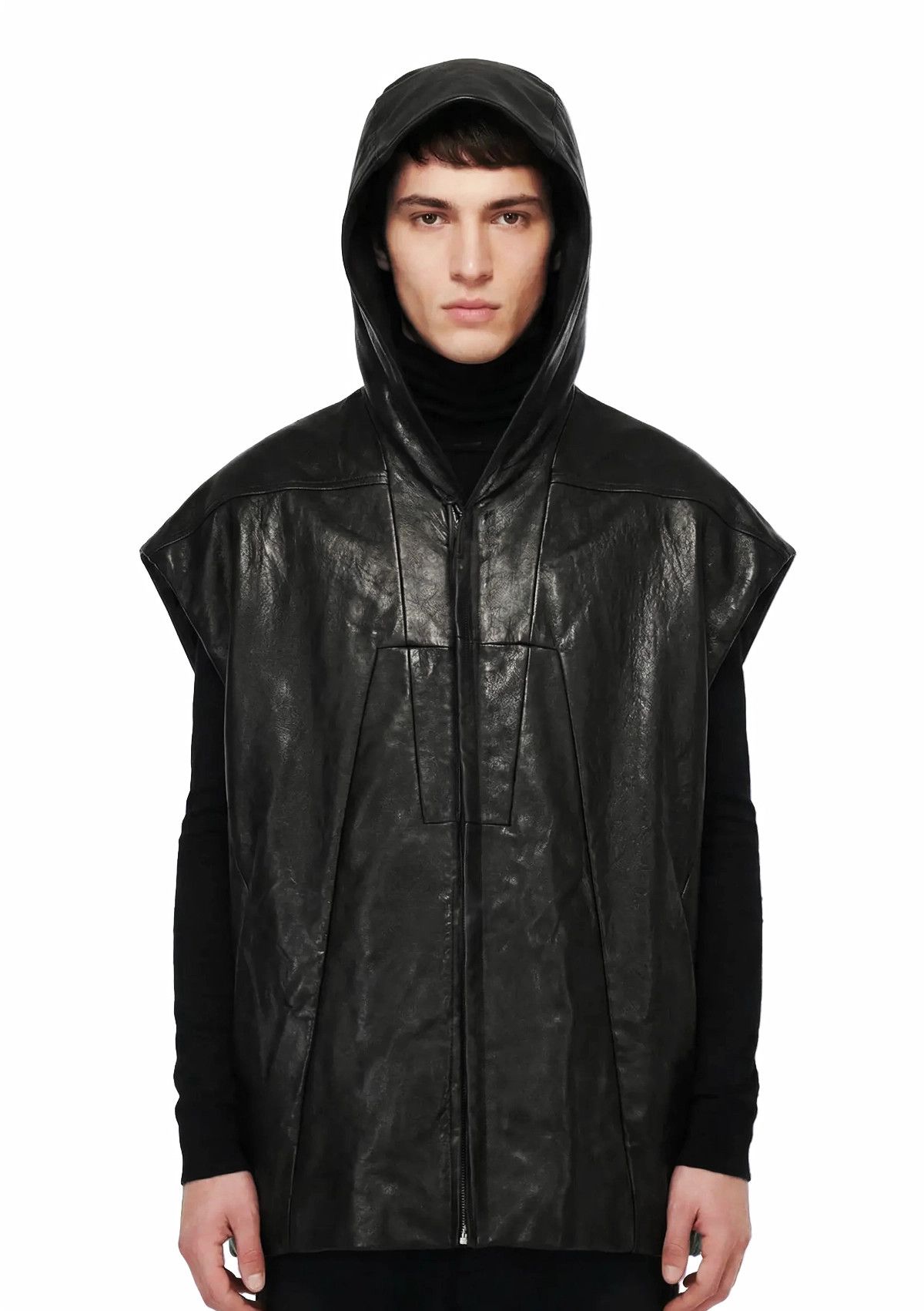 Leather Hooded And Zipped Gilet