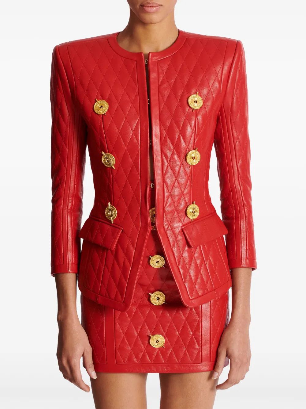Balmain o1s1wg111225 Padded Leather Jacket in Red Size L / US 10 / IT 46 - 5 Thumbnail