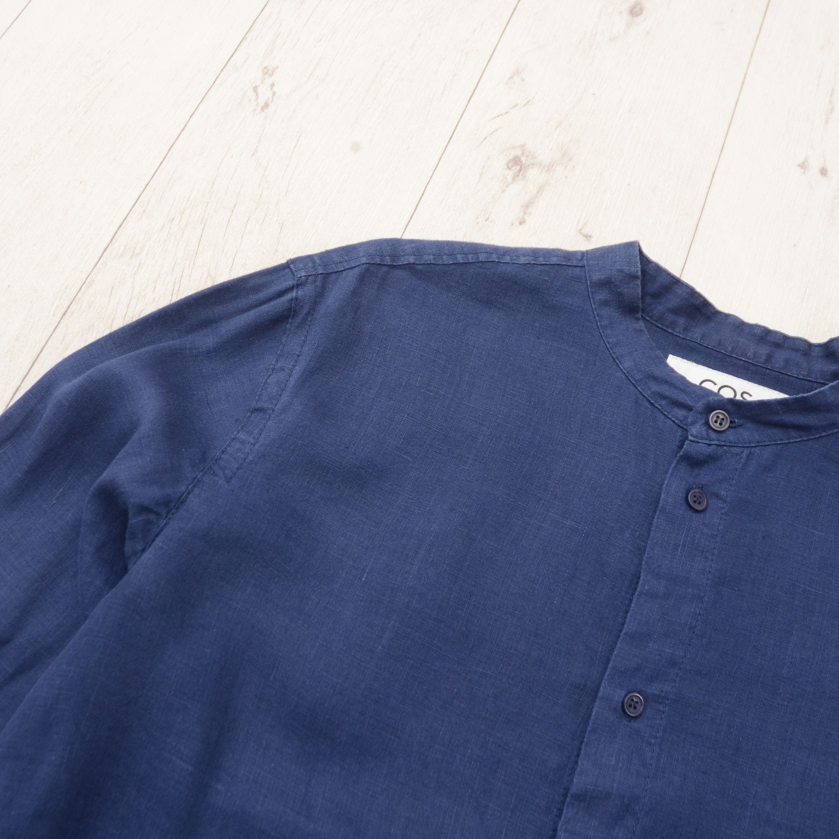 Cos COS Mandarin Collar Hemp Shirt Navy Blue Size S Sustainable Size US S / EU 44-46 / 1 - 4 Thumbnail
