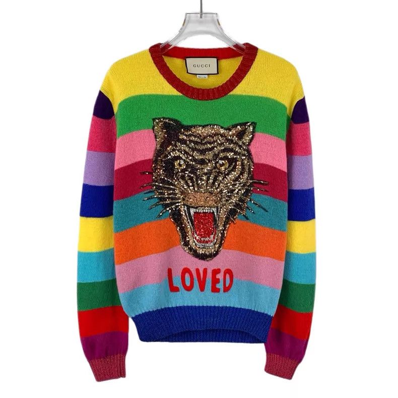 Gucci Gucci Colourful striped tiger head sequin embroidery wool Size M / US 6-8 / IT 42-44 - 1 Thumbnail