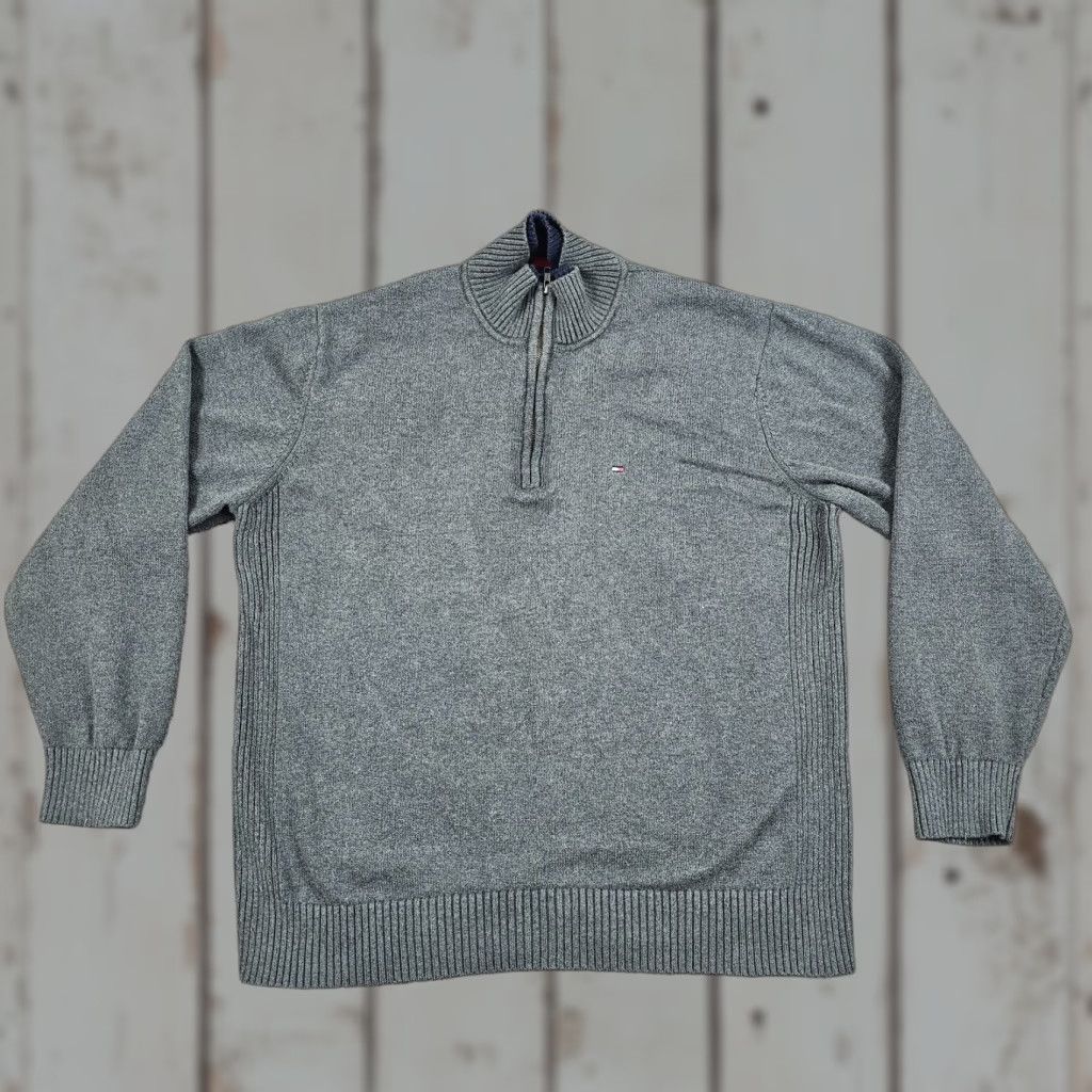 Tommy Hilfiger VINTAGE Tommy Hilfiger Sweater Mens XL Gray 1/4 Zip Mock Neck Knit Cotton Pullover £?? Size US XL / EU 56 / 4 - 1 Thumbnail