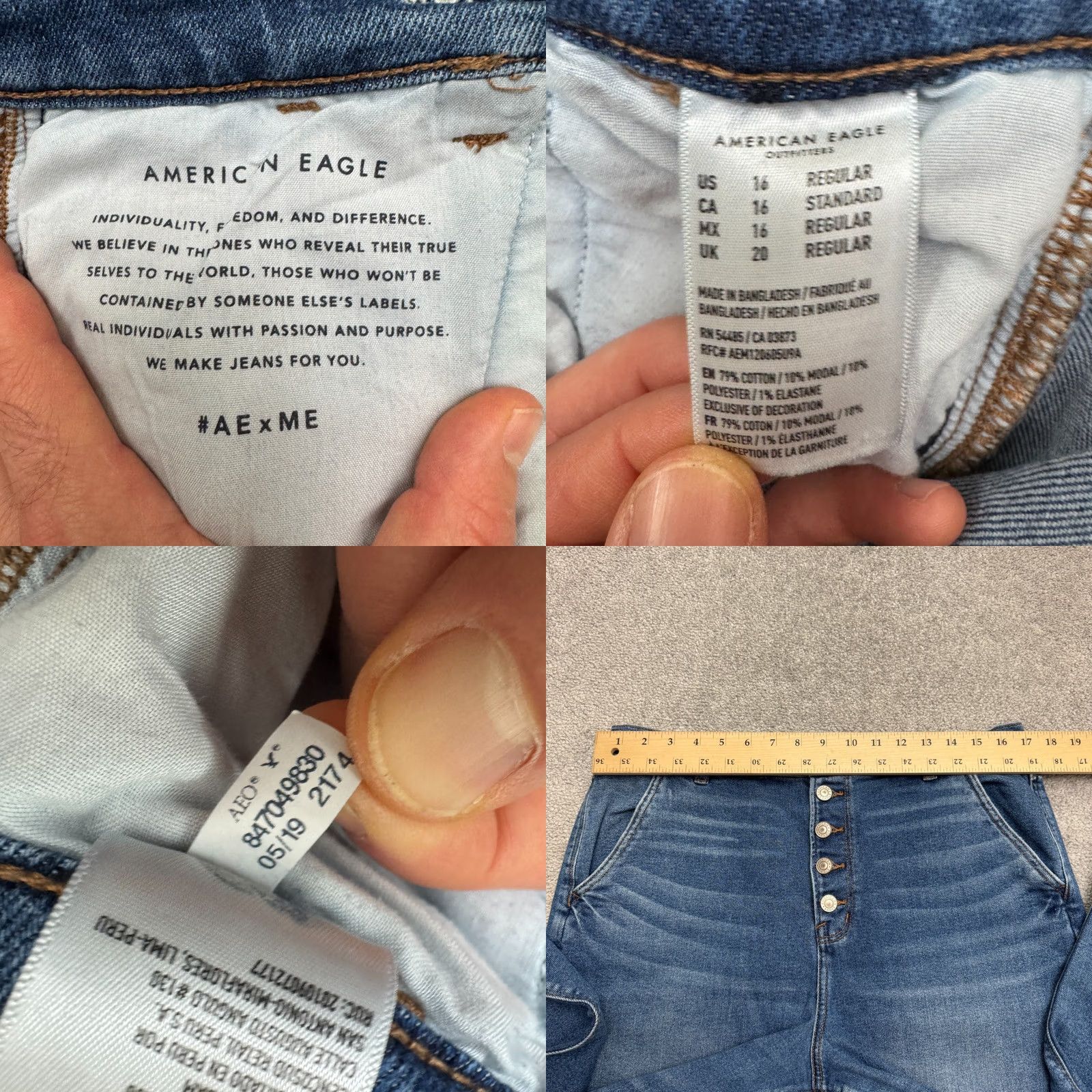 American Eagle Outfitters American Eagle Outfitters AE x ME Stretch Button Fly Mom Denim Jeans Women 16 Blue Size 38" / US 16 / IT 52 - 8 Thumbnail
