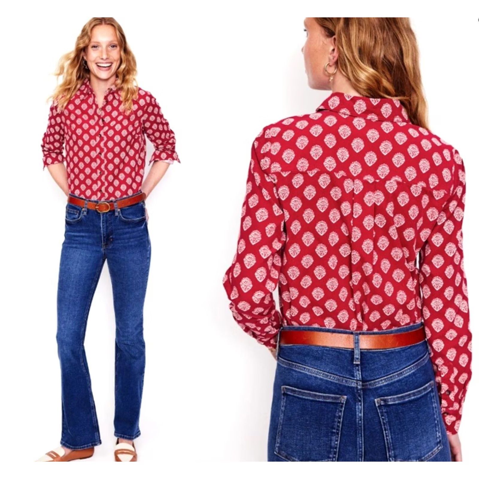 Boden Boden Shirt Women's Sienna Cord Shirt Rythmic Red Ornate Stamp Sz 6 Size M / US 6-8 / IT 42-44 - 7 Thumbnail