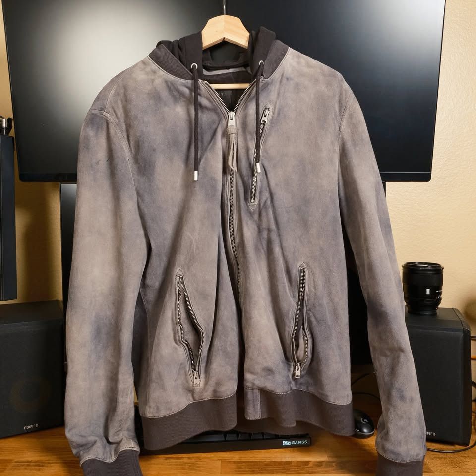 Allsaints AllSaints Troy Suede Bomber Jacket Grey XL Size US XL / EU 56 / 4 - 1 Thumbnail