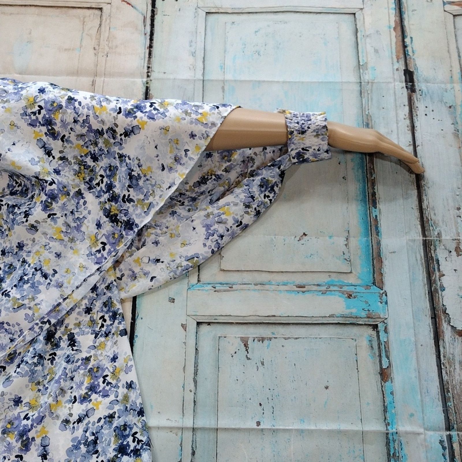 DKNY DKNY Blue Yellow White Floral Flowy Long Sleeve Blouse Size XL / US 12-14 / IT 48-50 - 2 Thumbnail
