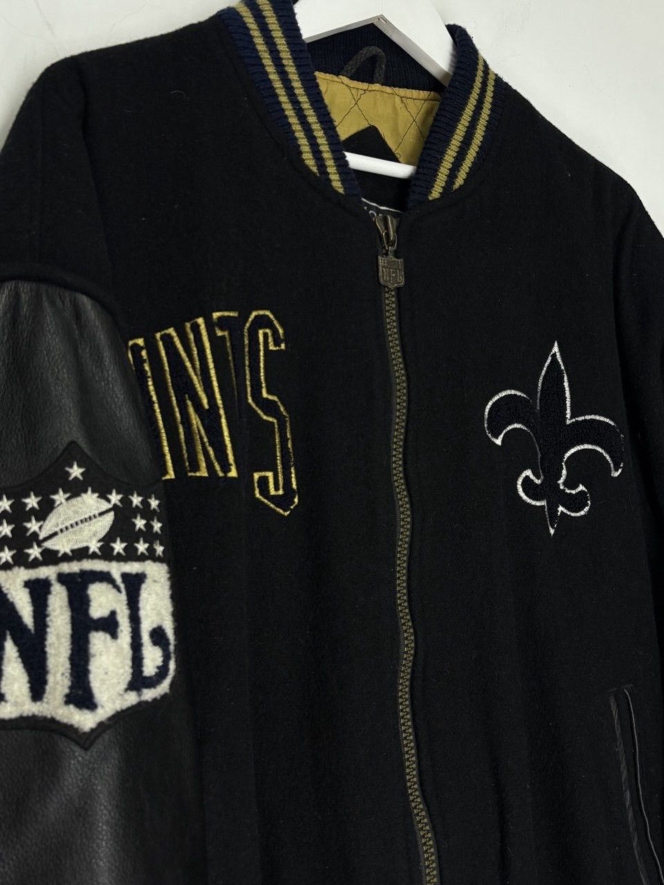 NFL Saints New Orleans Vintage 90s Wool Leather Varsity Jacket Size US XL / EU 56 / 4 - 4 Thumbnail